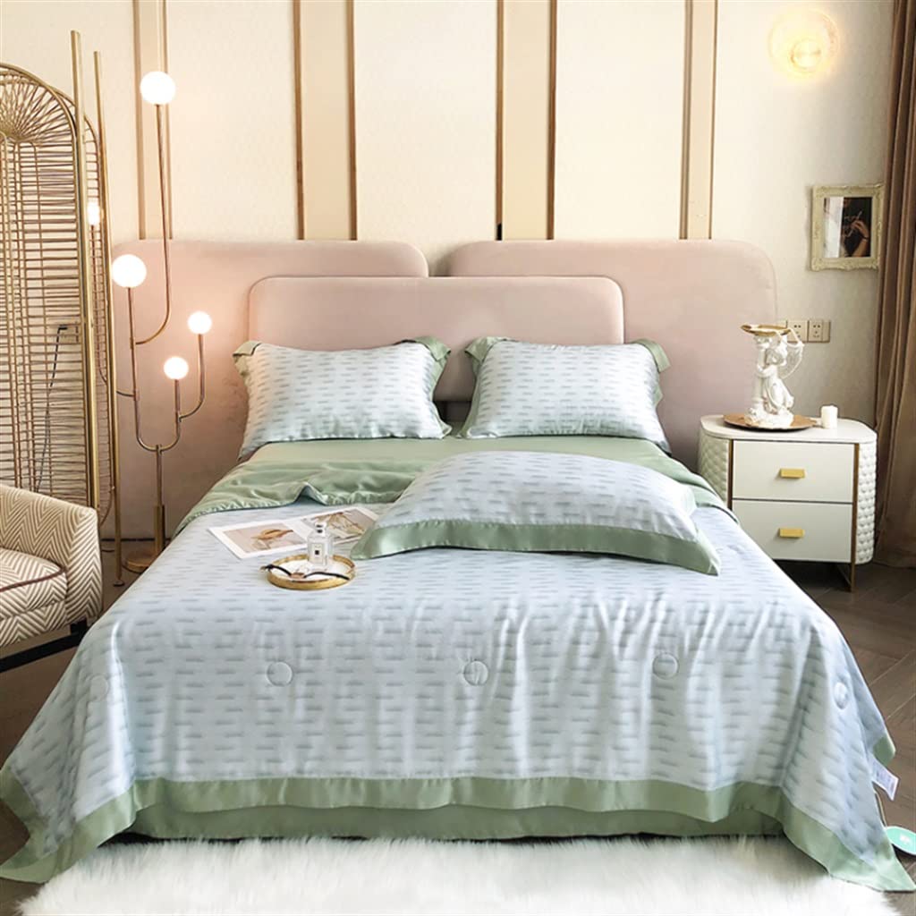 Tencel Summer Cooling Quilt Set - Double-Sided Ice Silk Air Conditioning Blanket, Lightweight & Breathable, 220x240cm (Green) - Perfect for Hot Sleepers, Bedroom & Guest Room Comfort