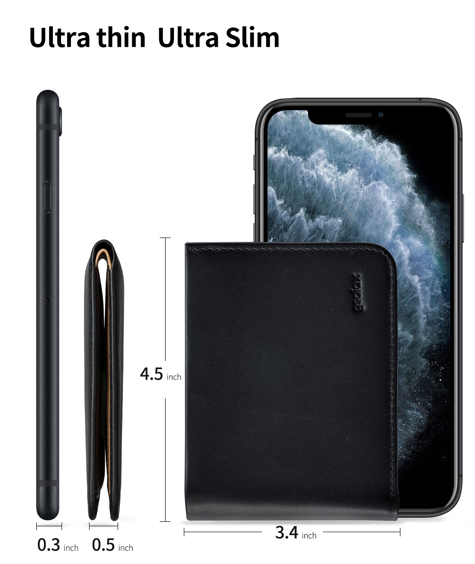 GSOIAX RFID Blocking Slim Bifold Wallet for Men - Genuine Cowhide Leather, Ultra Thin & Lightweight, Gift Box Included (Dark Blue & Brown) - Perfect for Travel, Business & Everyday Use