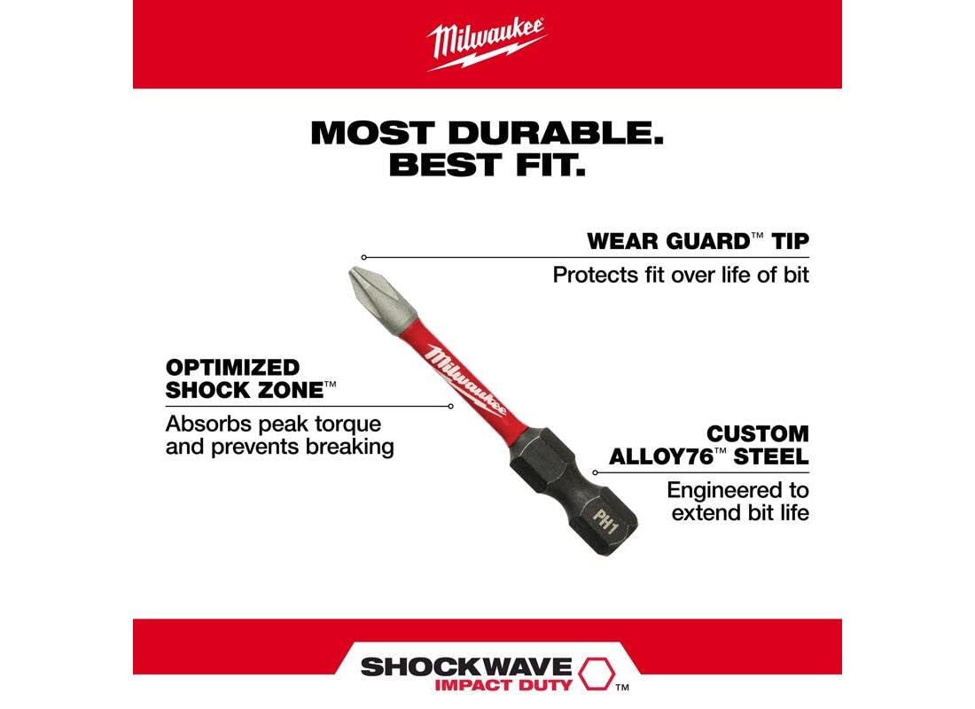 Milwaukee 48-32-4602 Phillips Power Bits 5 Pack - Premium Screwdriver Bits for Power Tools - Perfect for Drilling, Construction & DIY Projects
