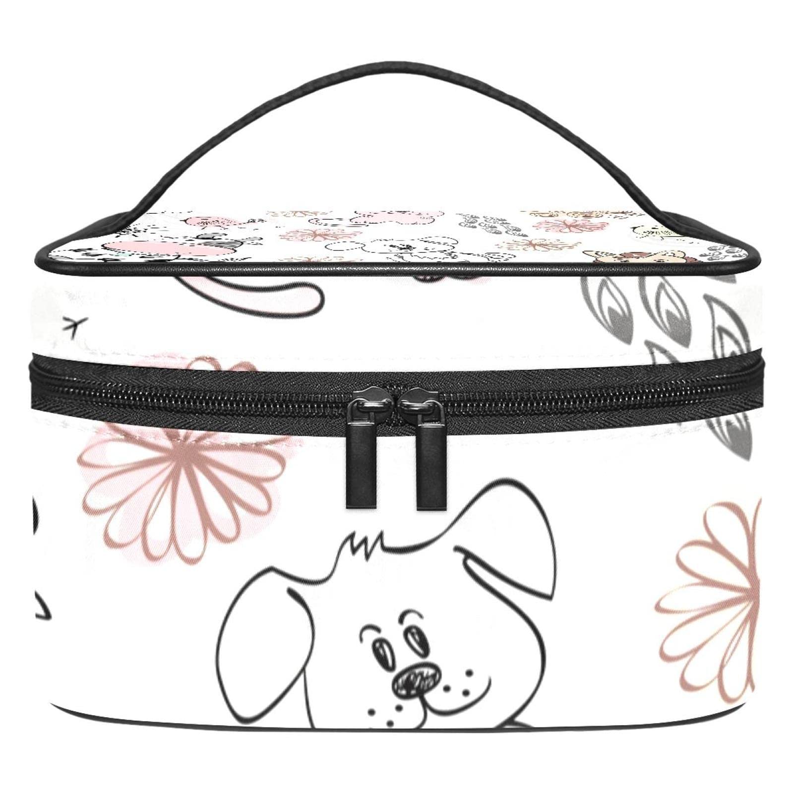 Cute Cartoon Animal Makeup Bag for Women - Large Travel Cosmetic & Toiletry Organizer with Brush Holder - Perfect for Girls' Travel, Gym, School & Daily Use (Cow, Cat, Horse, Dog Designs)
