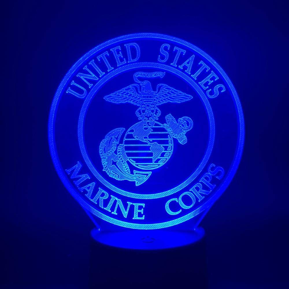 3D Optical Illusion Night Light - US Marine Corps Logo LED Lamp with 7 Color Changing Modes for Home Office Decor, Bedroom, Gift & Cool Toy | Touch Control Desk Light by TIEHENG HOICHAN | Perfect for Military Enthusiasts, Home Decor & Unique Gifts