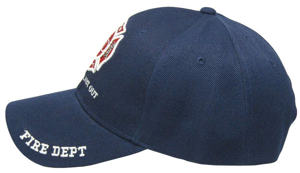 Trade Winds Fire Department First In Last Out Navy Blue Embroidered Cap - Durable Firefighter Hat for Work, Outdoor & Casual Wear