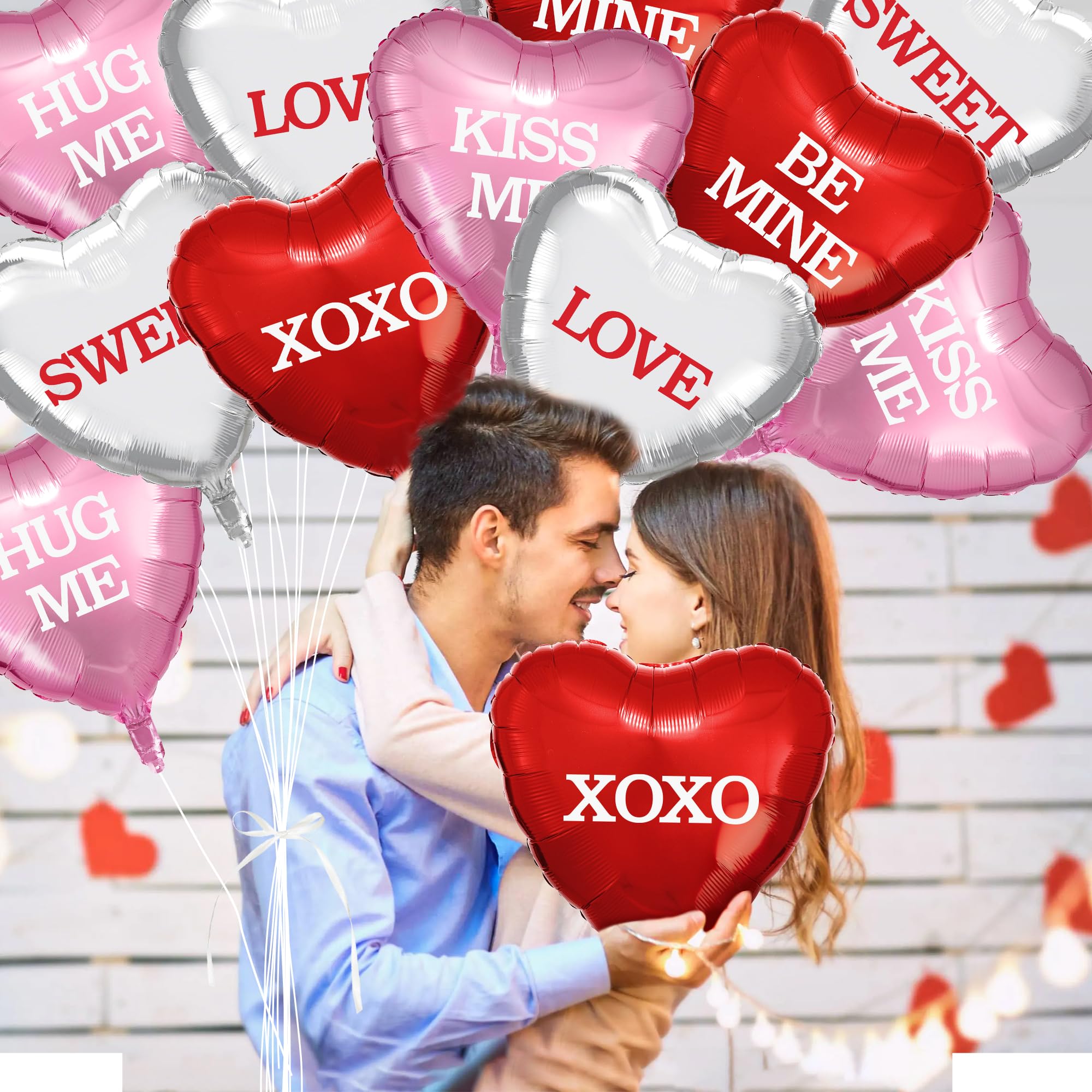 12 Pcs Valentine's Day Heart Balloons - 18 Inch Red Pink Silver Foil Heart-Shaped Balloons for Wedding, Engagement, Anniversary & Party Decorations | Romantic Backdrop, Photo Props & Home Decor