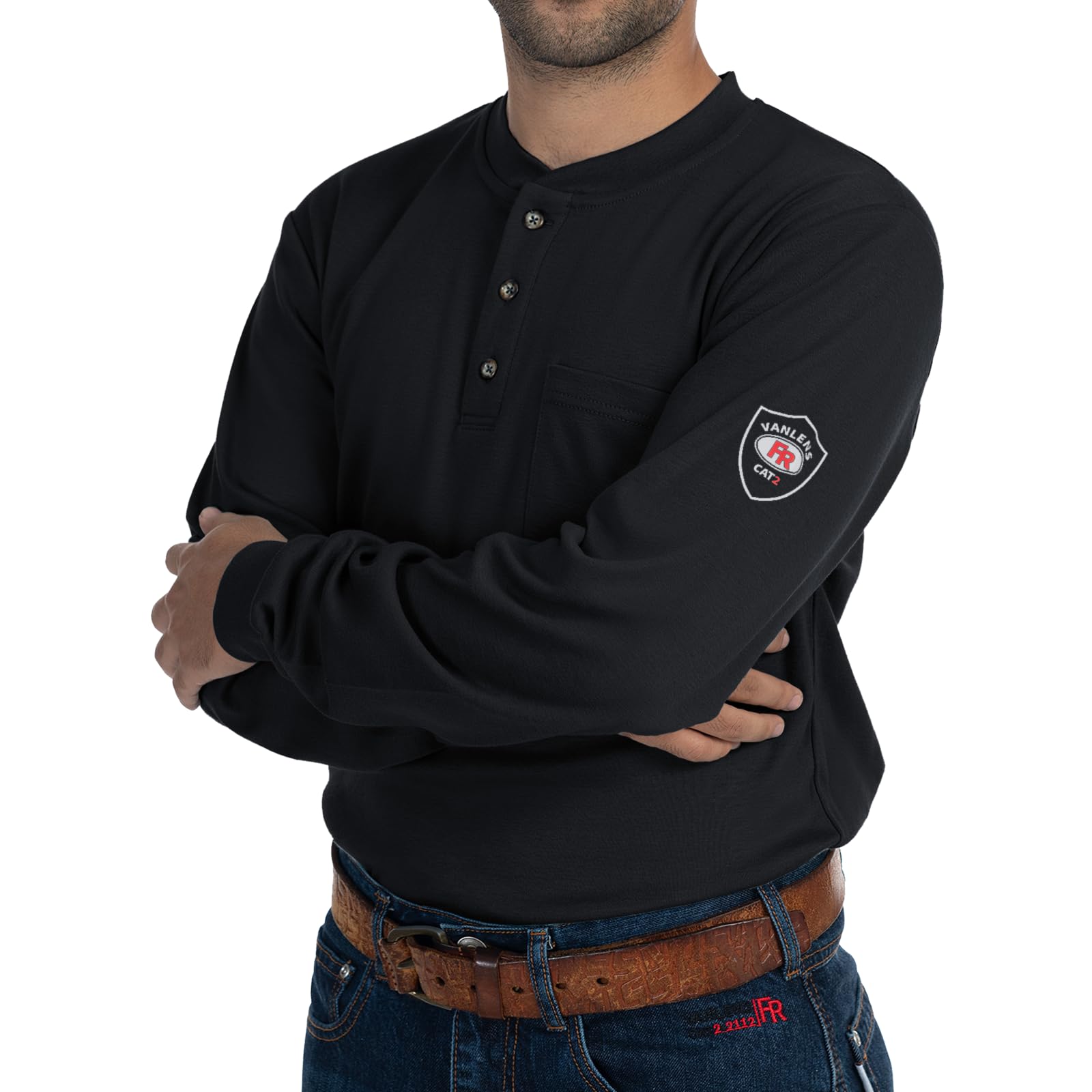 Flame Resistant Men's Shirts - Lightweight 6.5oz Long Sleeve Henley FR Clothing | CAT2 NFPA2112 Certified for Work Safety & Outdoor Protection