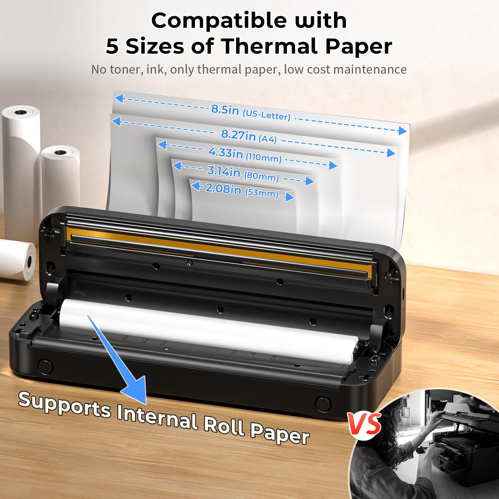Portable Bluetooth Thermal Printer - M832 Inkless Printer for Phone, Laptop & Tablet | Supports 8.5