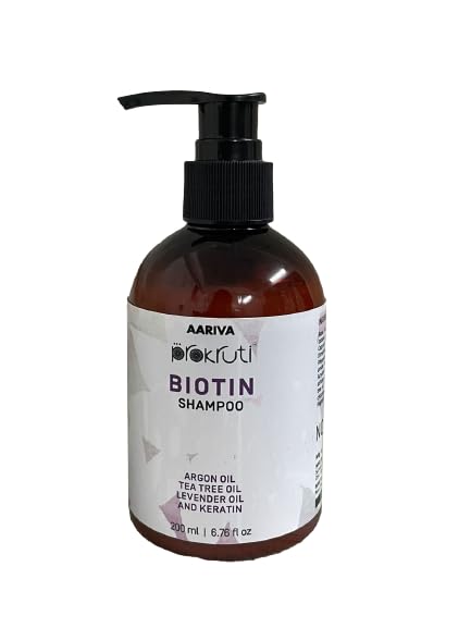 Prokruti Biotin Shampoo with Argan Oil, Tea Tree Oil & Lavender Oil | Keratin Enriched Herbal Natural Shampoo for Hair Growth (200ml) | Daily Use for Dry, Damaged Hair & Scalp Care