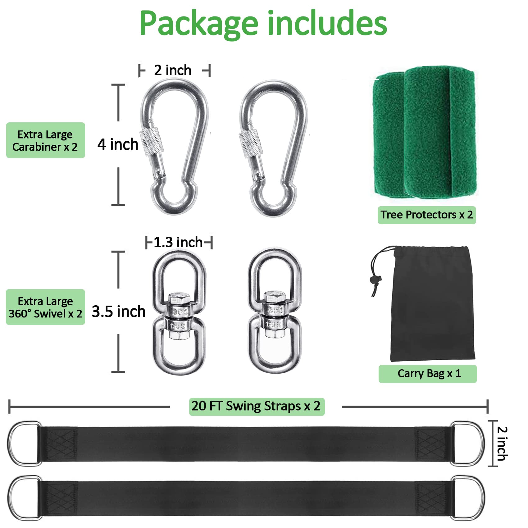 30FT Extra Long Heavy Duty Tree Swing Straps - Set of 2 (5000 lbs Capacity) with Tree Protector, Carabiner & Swivel - Easy Install for Swings, Hammocks & Outdoor Play - Perfect for Backyard, Park & Camping Adventures