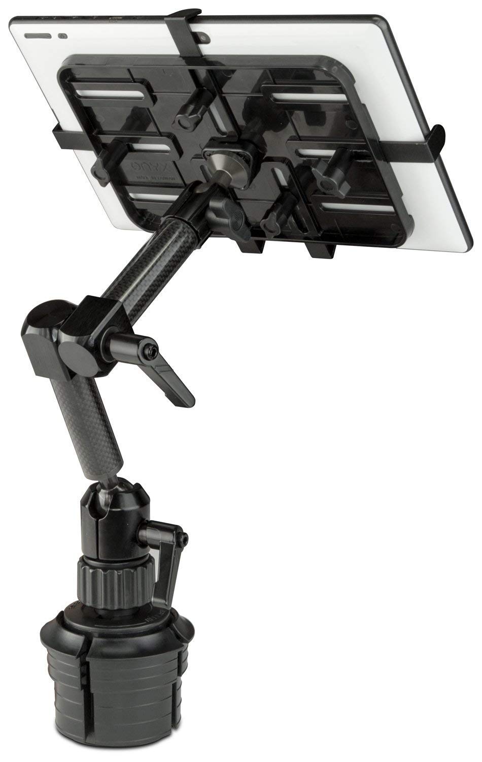 Premium Car Cup Holder Tablet Mount - Heavy Duty Carbon Fiber ELD Holder for iPad 7, Galaxy Tab & Fire Tablets | Secure Dashboard Stand for Truck Drivers, Delivery & Rideshare (MI-7321)