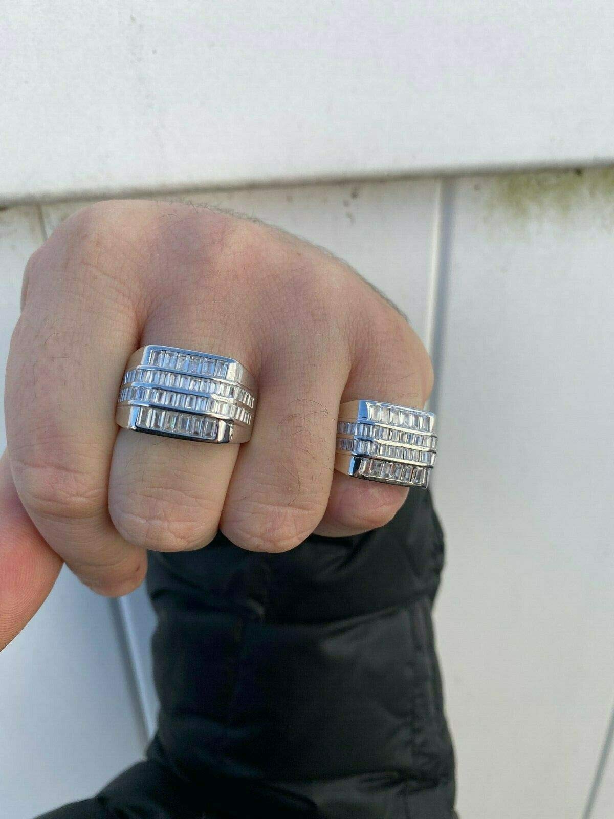 925 Sterling Silver Iced Baguette Men's Ring - Sizes 7-13 - Heavy Pinky or Statement Ring with Man-Made Diamonds | Perfect for Gifts, Weddings, and Everyday Luxury Fashion