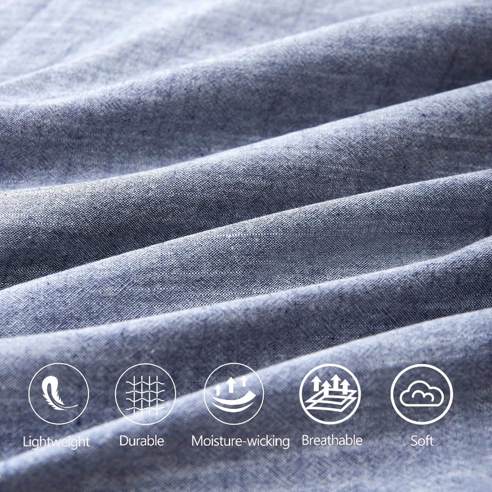 Stonewashed Cotton Linen California King Duvet Cover Set - 3-Piece Breathable Comforter Cover | Soft Skin-Friendly Bedding for Luxurious Sleep (Navy Blue) - Perfect for Master Bedrooms, Guest Rooms & Vacation Homes