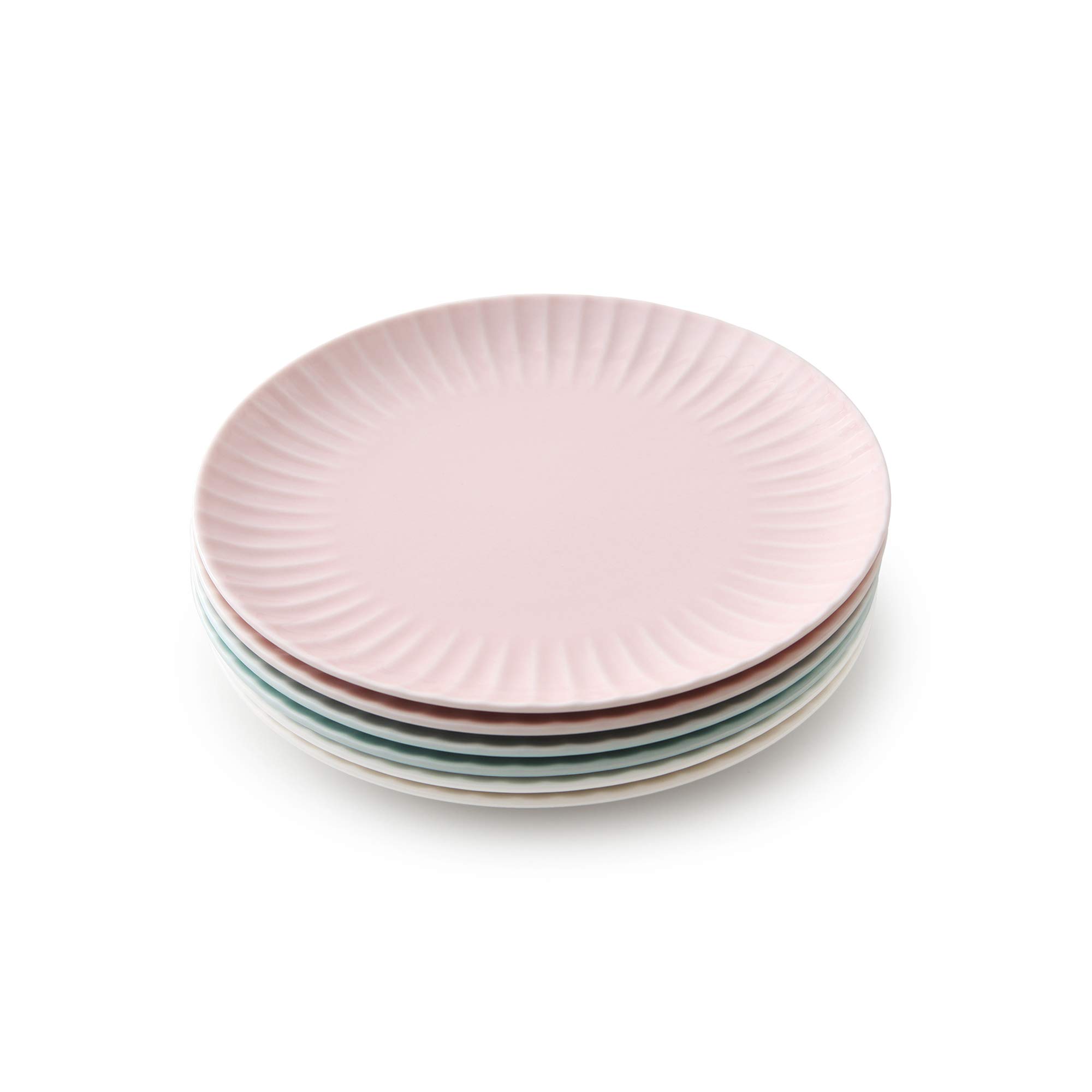 ZEN Pleats Porcelain Dessert Plates 8.3 Inch Set of 6 - Elegant Salad Appetizer Dishes for Dinner Party, Wedding, Holiday Table Setting (Mixed Colors)