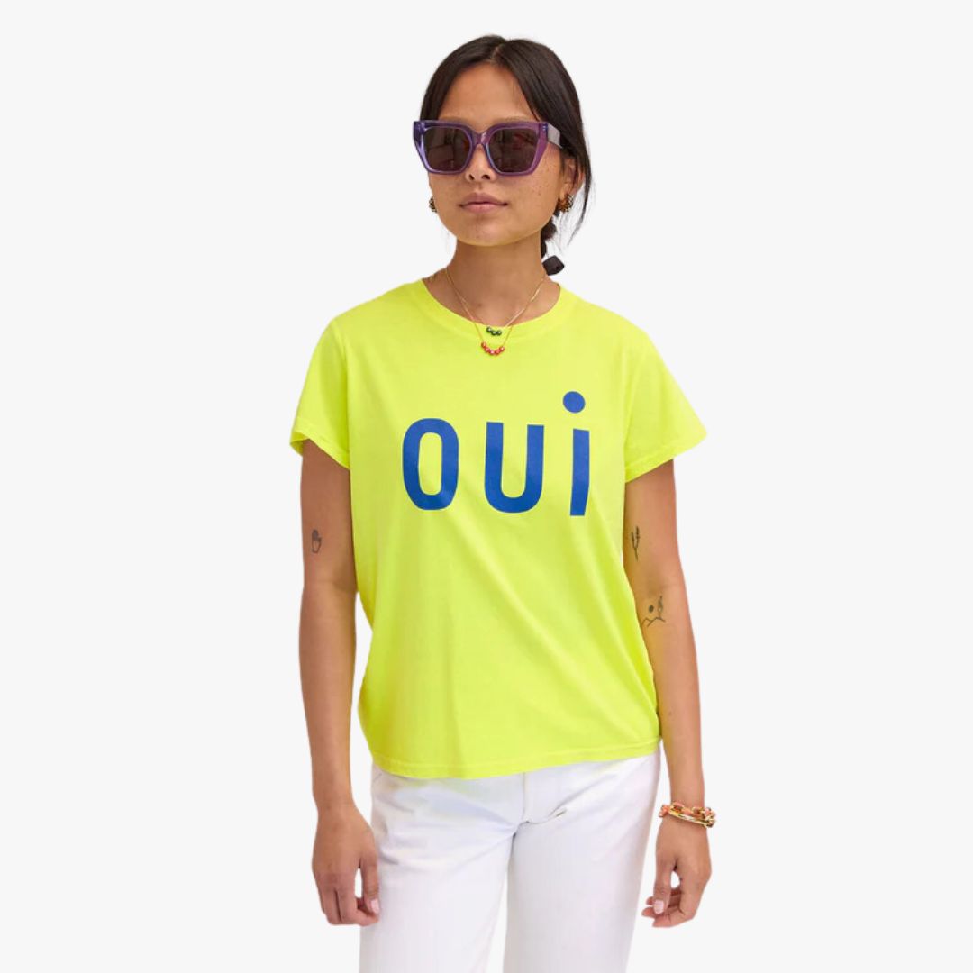 Oui Classic Tee - Soft Cotton T-Shirt for Men & Women | Neon Yellow Unisex Basic Tee | Casual Wear, Street Style & Everyday Outfits