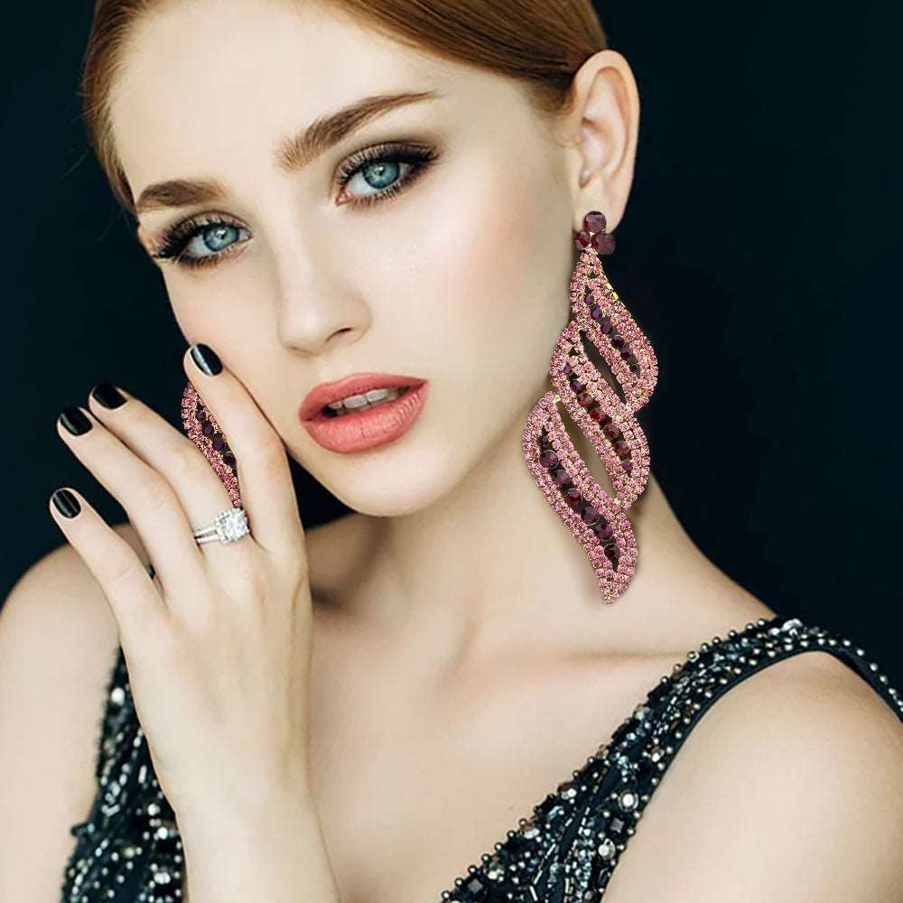Elegant Purple Crystal Rhinestone Statement Earrings for Women | Evening Party Wedding Accessories | Perfect for Prom, Cocktail Events & Special Occasions