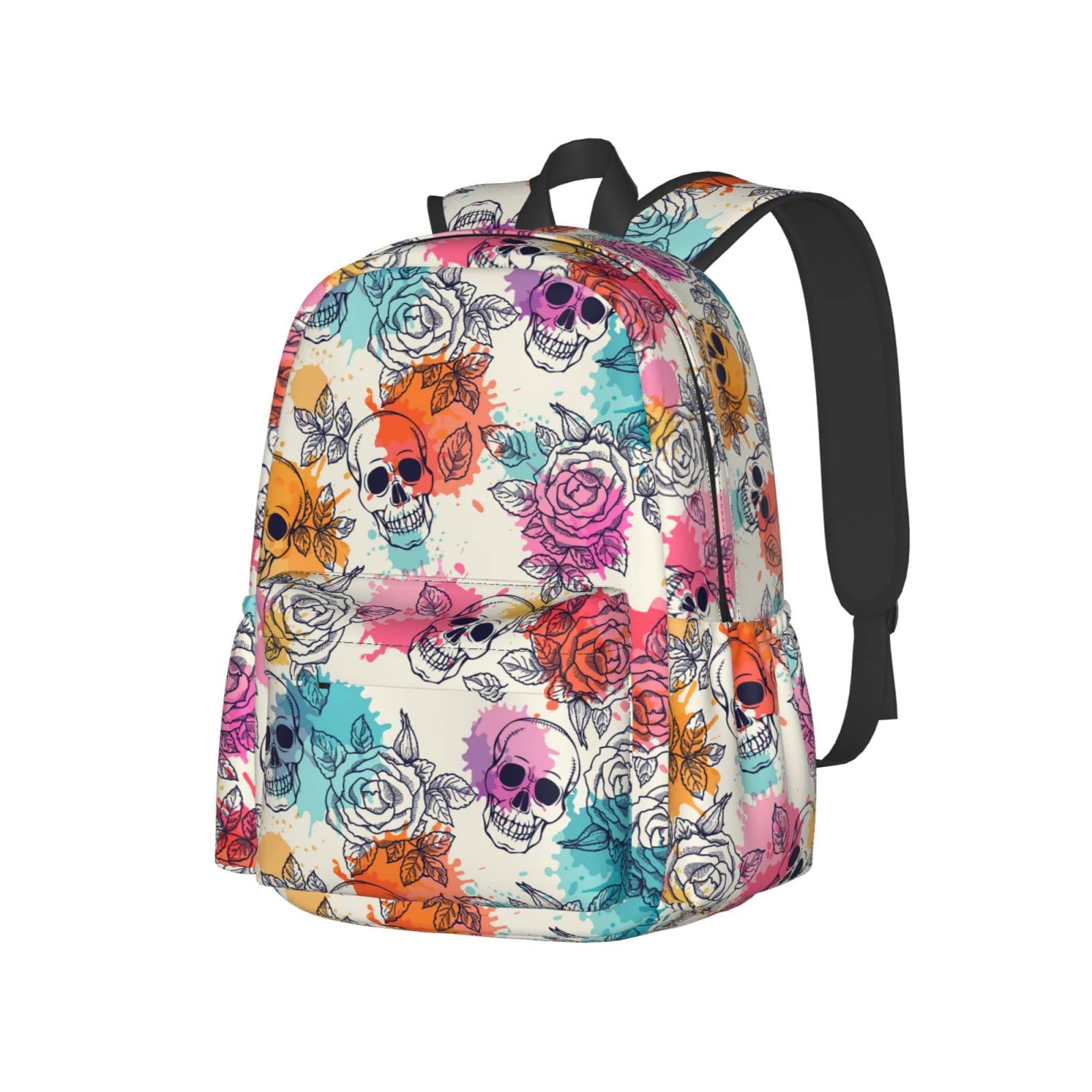 Skull Rose Backpack - Large Laptop Backpack for Men & Women, Lightweight Casual Daypack for School, Work & Travel - Durable 15.6 Inch Laptop Bag with USB Charging Port