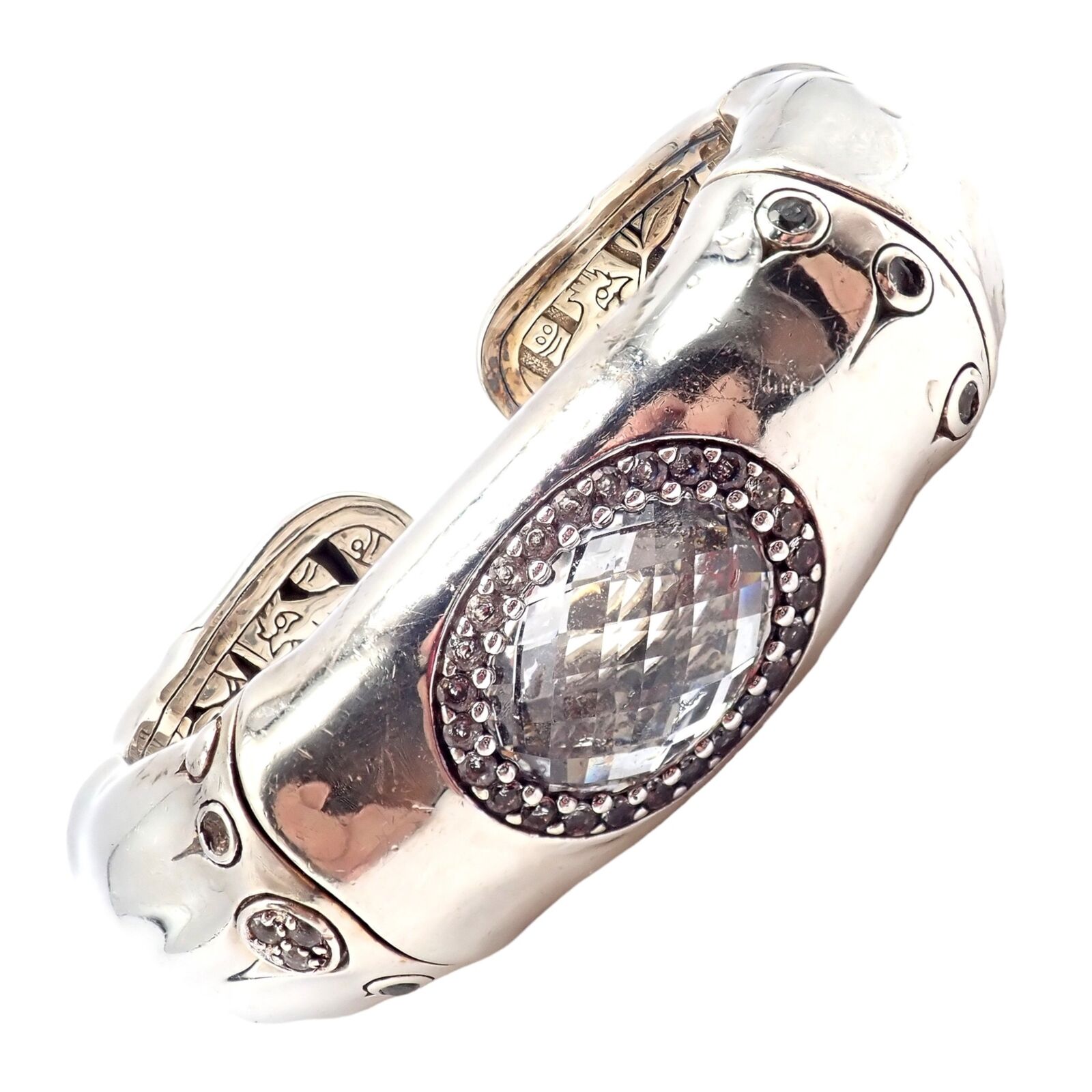Authentic John Hardy Sterling Silver White Topaz 30 Bamboo Large Cuff Bracelet for Women - Elegant Statement Jewelry for Parties, Weddings & Special Occasions