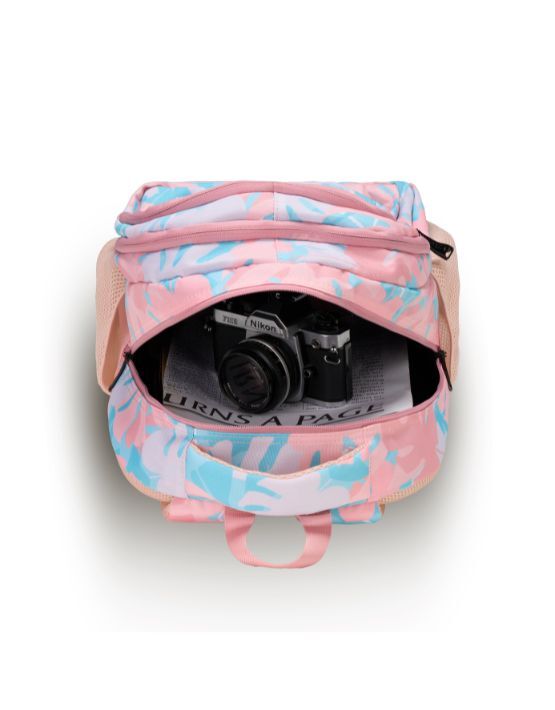 Tosca TCA936 M Small Backpack for Women - Lightweight Pink/Palm Design - Perfect for Travel, Work & School