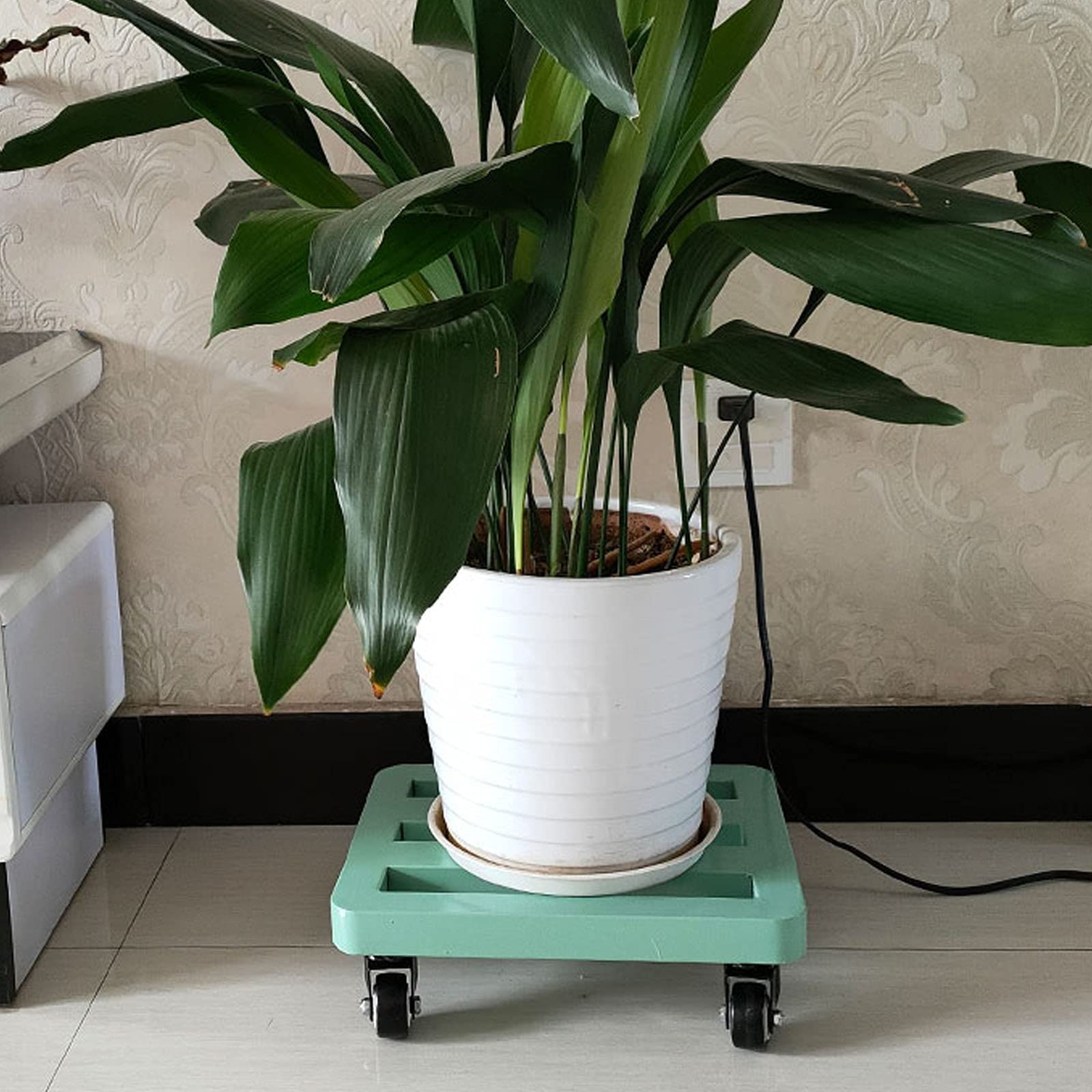 Lockable Wheels Metal Plant Caddy - Heavy Duty Square Plant Stand with Wheels for Indoor & Outdoor Potted Plants | Perfect for Moving Large Plants, Garden Decor, and Home Nursery Organization