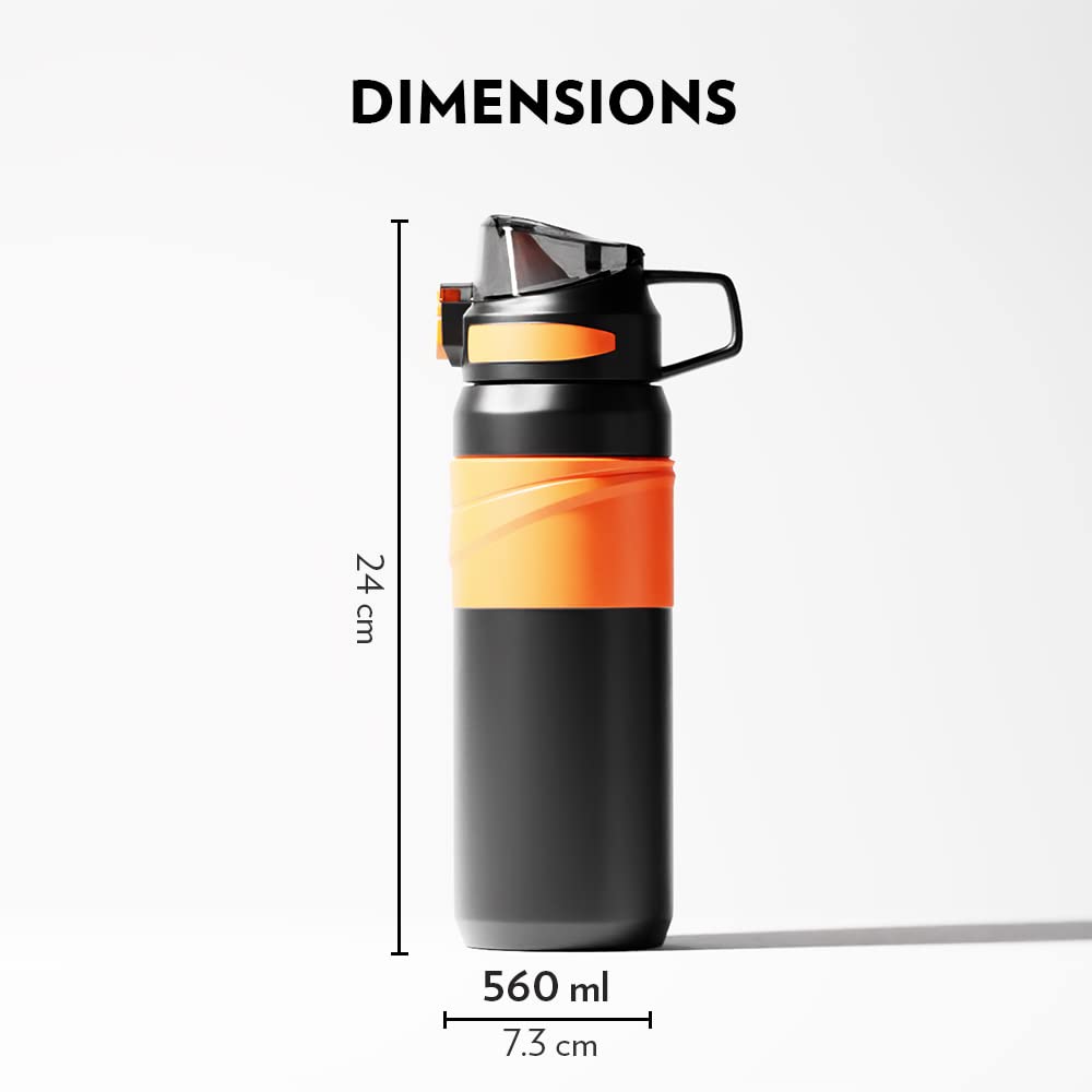 Borosil Hydra Adventure Stainless Steel Water Bottle - 560ml Double Wall Vacuum Insulated for Hot & Cold Drinks - Leakproof & Durable - Perfect for Hiking, Camping, Gym & Outdoor Activities - Black