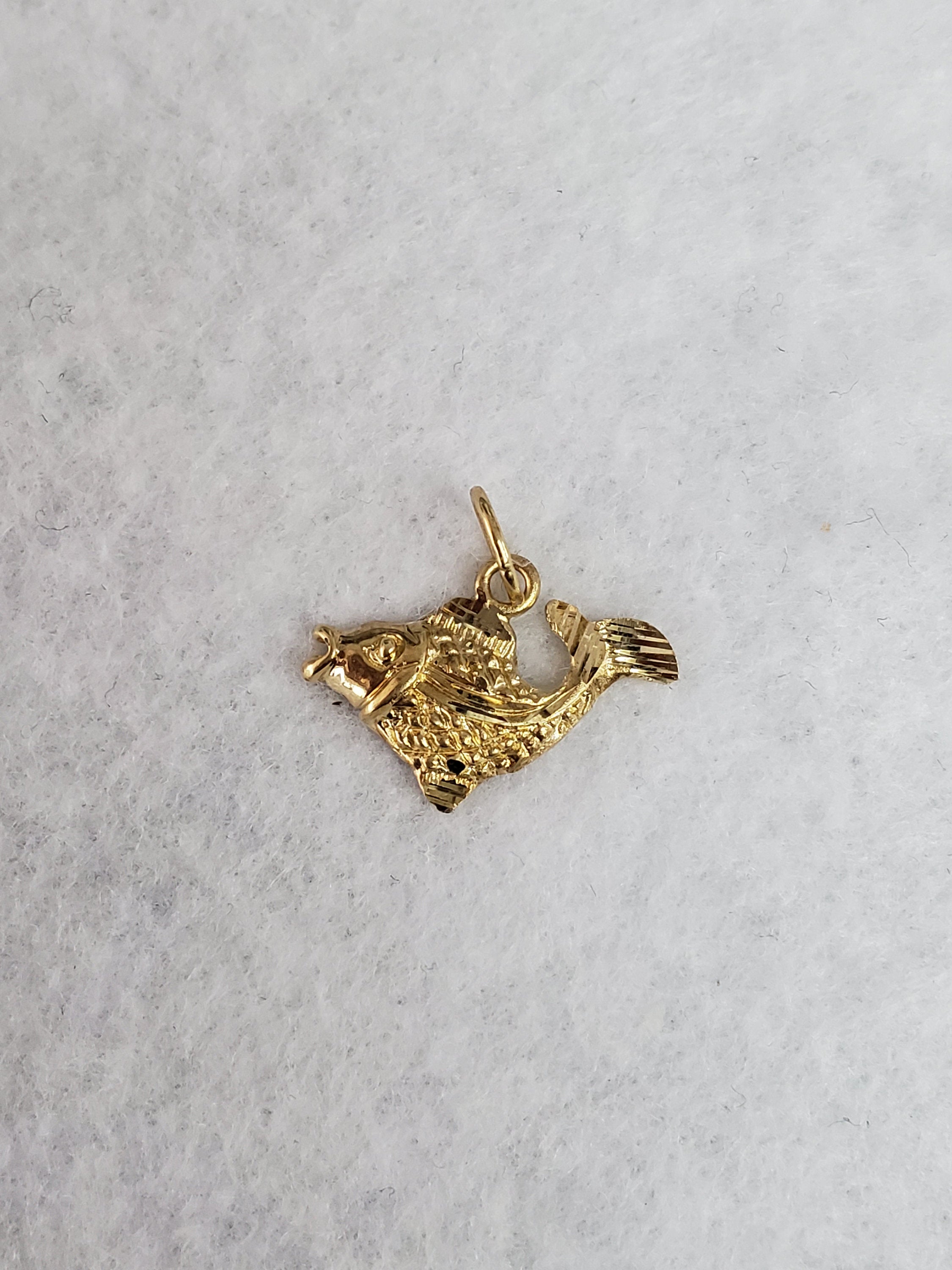 14K Yellow Gold Diamond-Cut Fish Charm Pendant - Elegant Jewelry for Birthdays, Anniversaries & Gifts