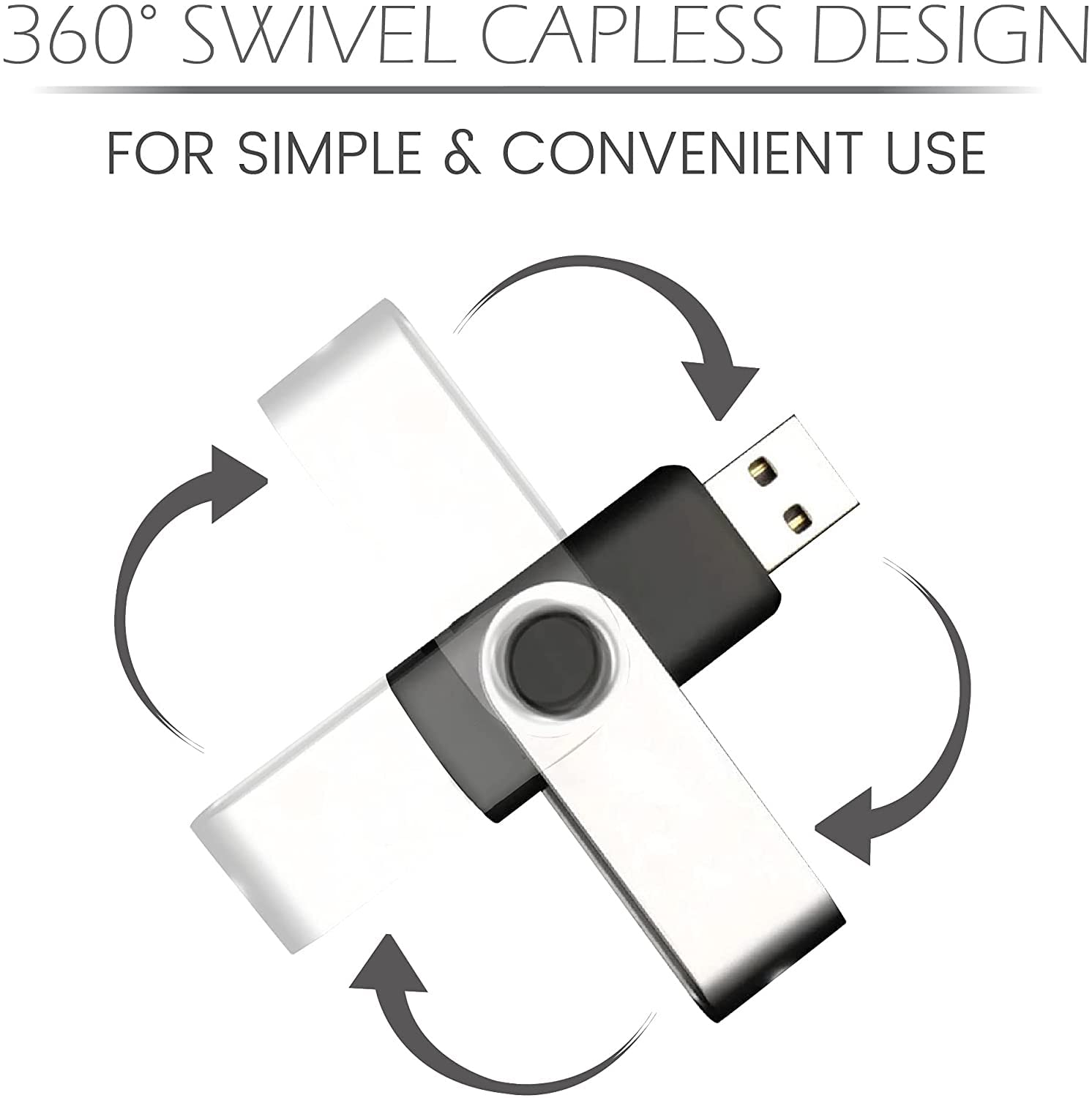 Vixelle 3 Pack 64GB USB 2.0 Flash Drives - High Speed Swivel Metal USB Memory Sticks with Keychain Loop - Bulk 64GB Thumb Drives for PC, Mac, TV, Car Audio - Perfect for Data Storage, File Transfer & Backup - Black
