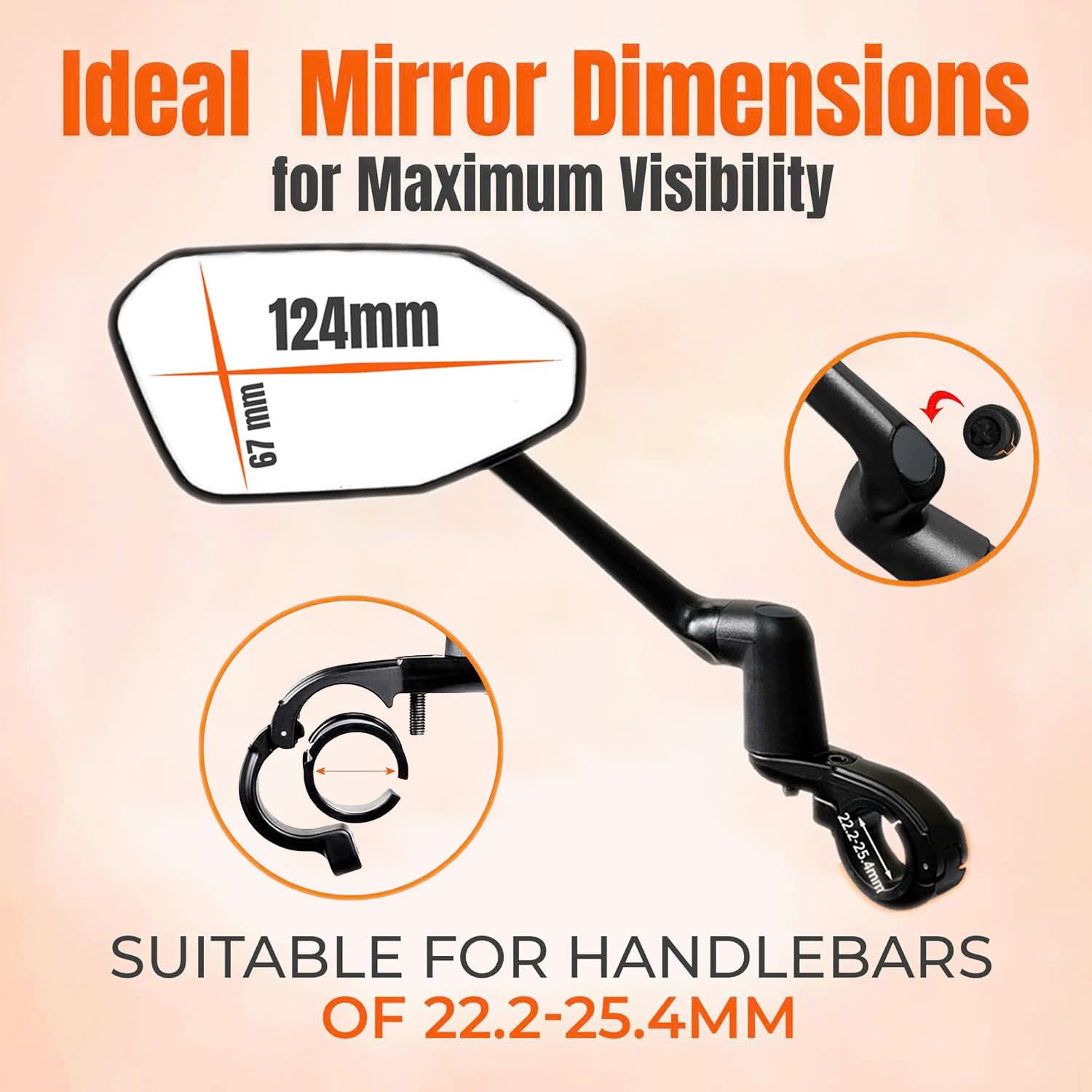 Large HD Handlebar Bike Mirror - Aluminum Alloy Adjustable Rotatable Anti-Shake Rear View Mirror for Bicycle & Ebike Accessories (Left) - Perfect for Commuting, Road Cycling & Mountain Biking Safety
