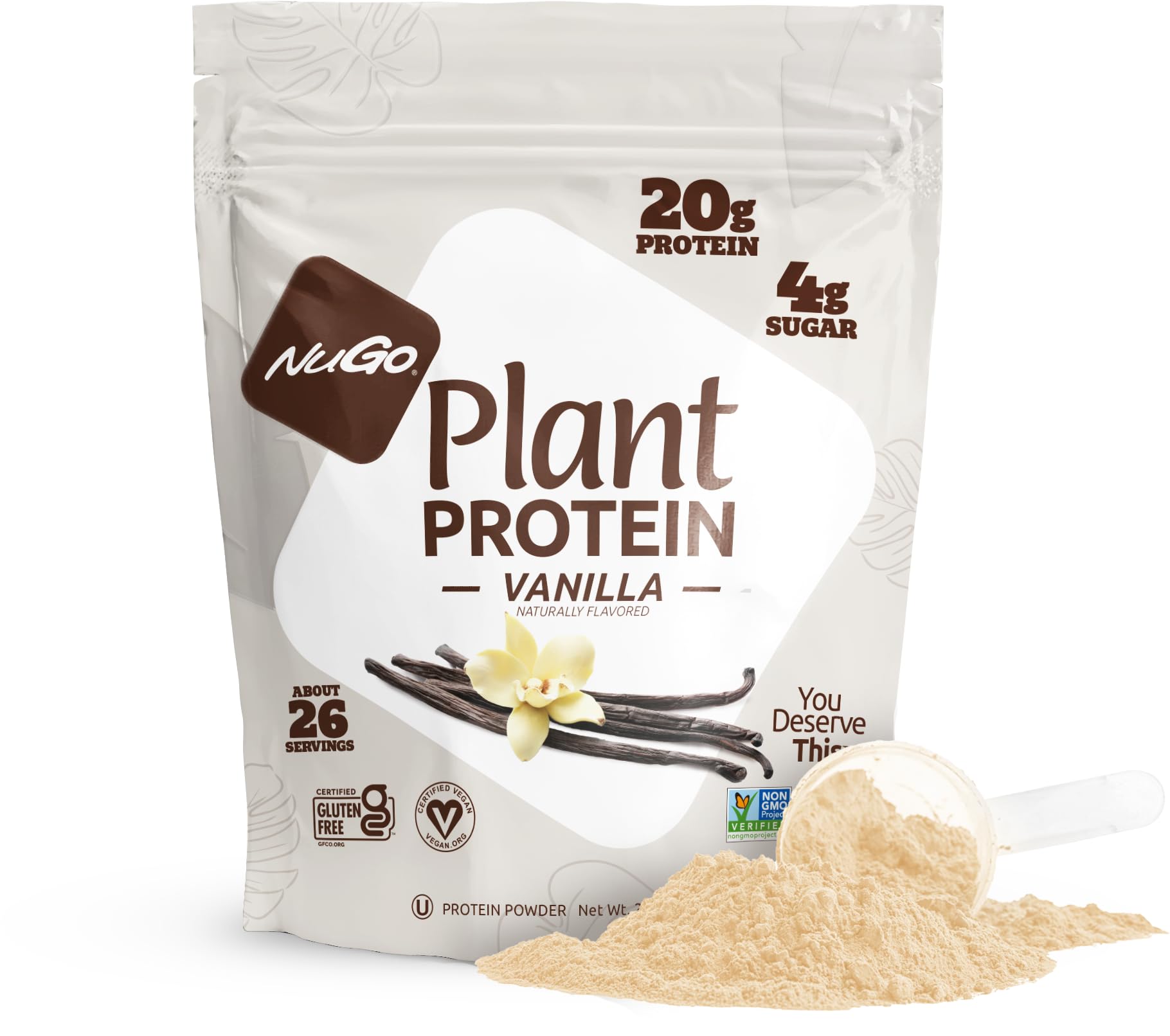 NuGo Vanilla Plant Protein Powder - 20g Vegan Pea Protein, Low Sugar, Gluten Free, Dairy Free, Soy Free, Non-GMO, Kosher Certified - Perfect for Smoothies, Shakes & Post-Workout Recovery (26 Servings)
