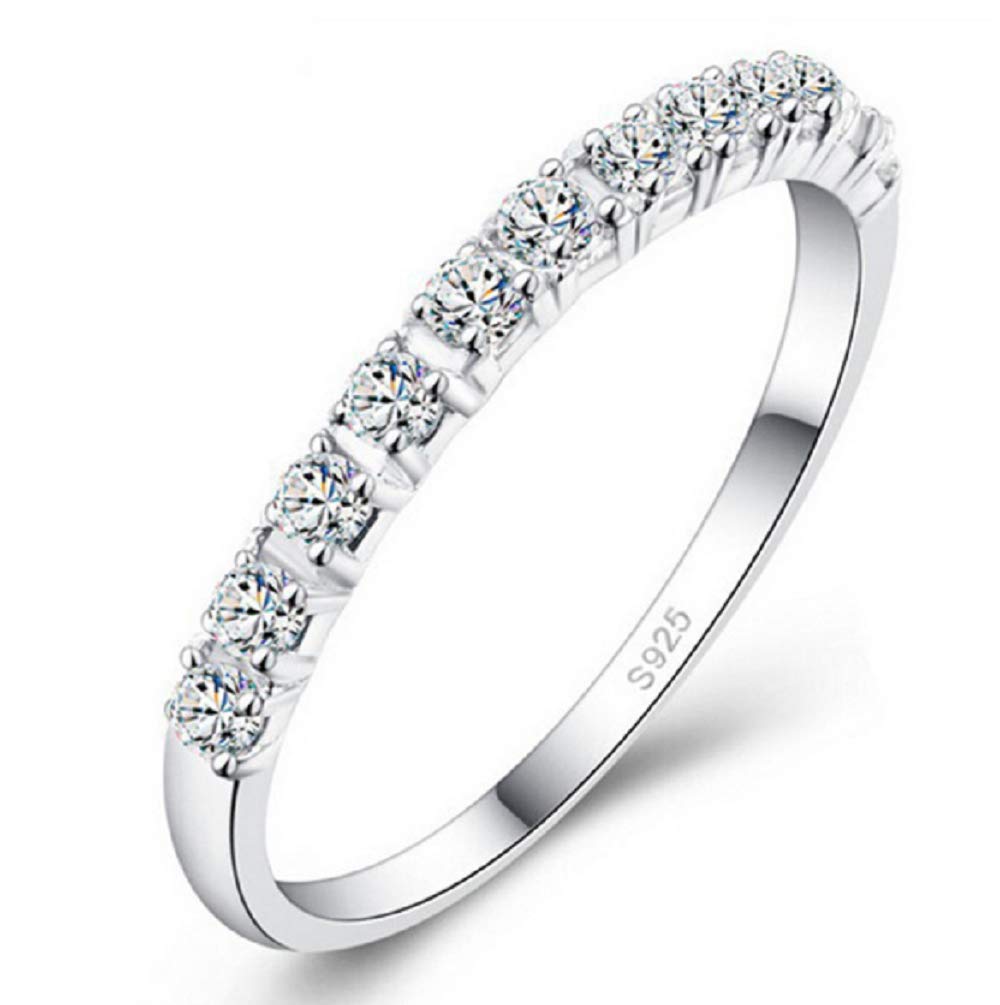 LZZ White Gold Plated Silver Couple Ring with Single Row Diamonds - Size 6-10 (US 9) - Perfect for Anniversaries, Weddings & Romantic Gifts