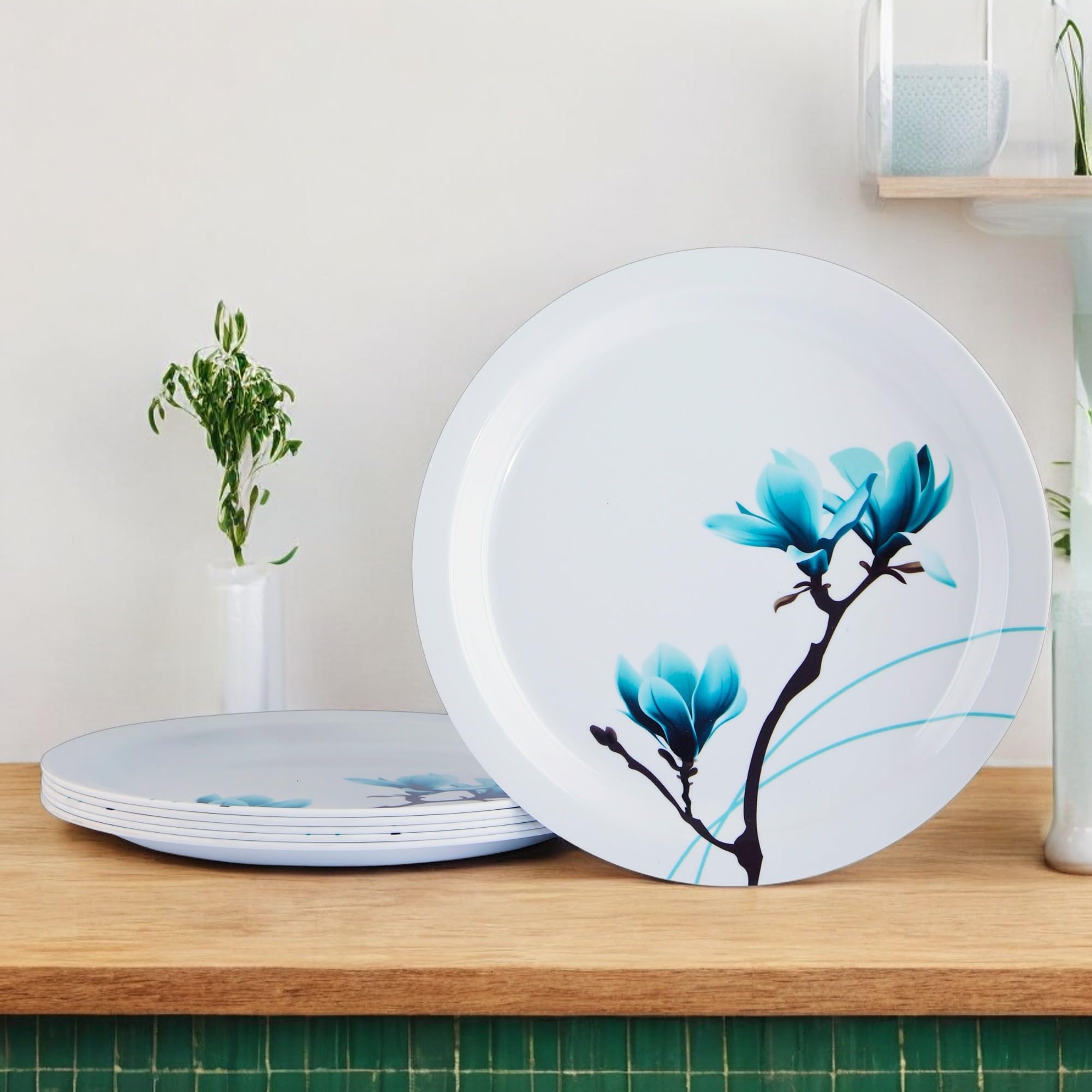 SKG ENTERPRISES 7-Inch Melamine Quarter Plates Set of 6 - Durable Break-Resistant Dishware for Snacks, Lunch & Dinner - Perfect for Home, Office & Restaurant Use - Sea Green Round Serving Plates - Ideal for Everyday Meals, Parties & Outdoor Dining