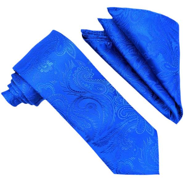 Royal Blue Paisley Silk Tie and Pocket Square Set for Men - Elegant Wedding, Prom & Formal Occasion Accessories