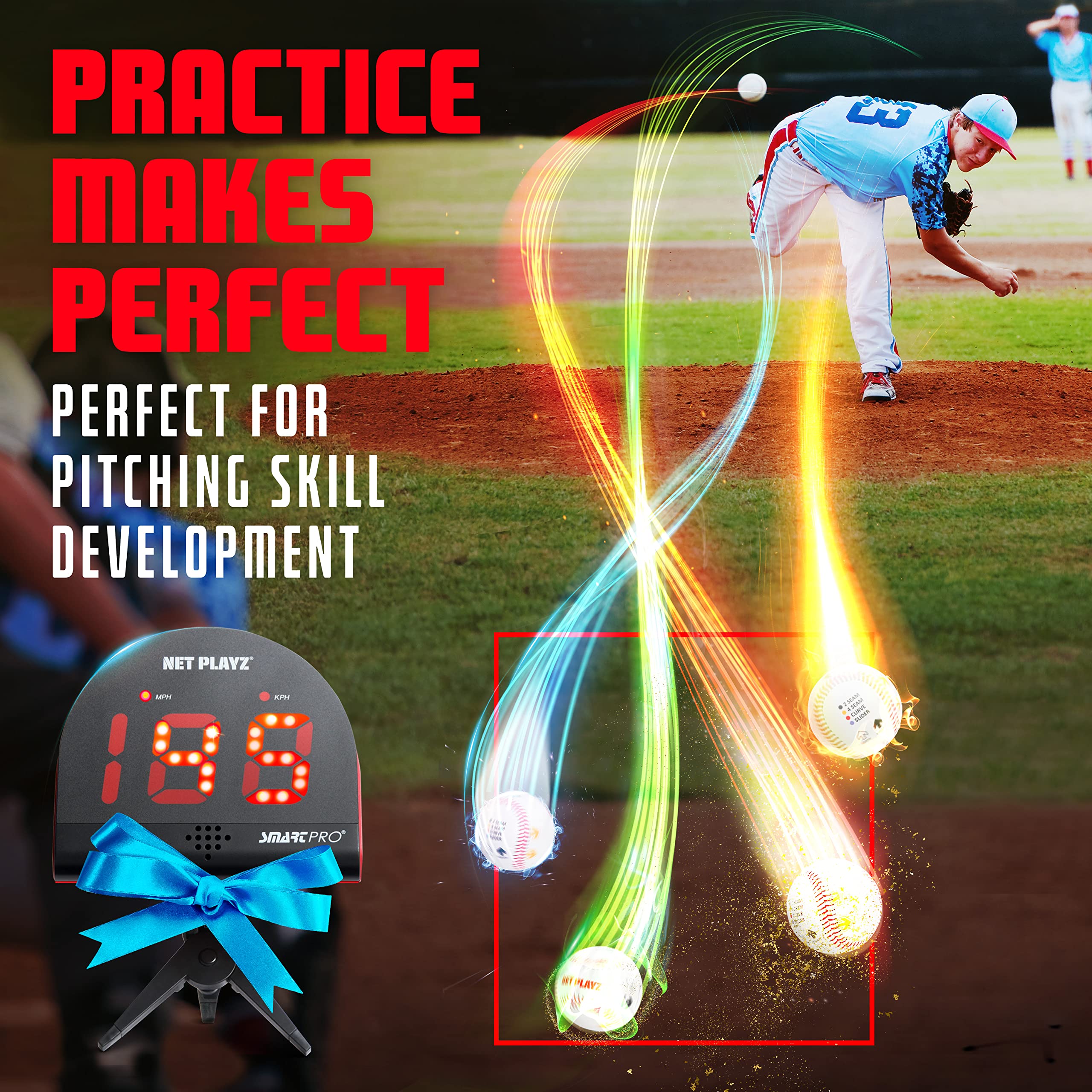 NET-PLAYZ Baseball Pitching Training Aids & Equipment – Speed Radar & Pitch Trainer Kit for Kids, Teens, Adults | Perfect Gift for Baseball Players & Pitchers | Improve Pitching Skills for All Ages & Levels | Ideal for Practice, Games & Training Sessions