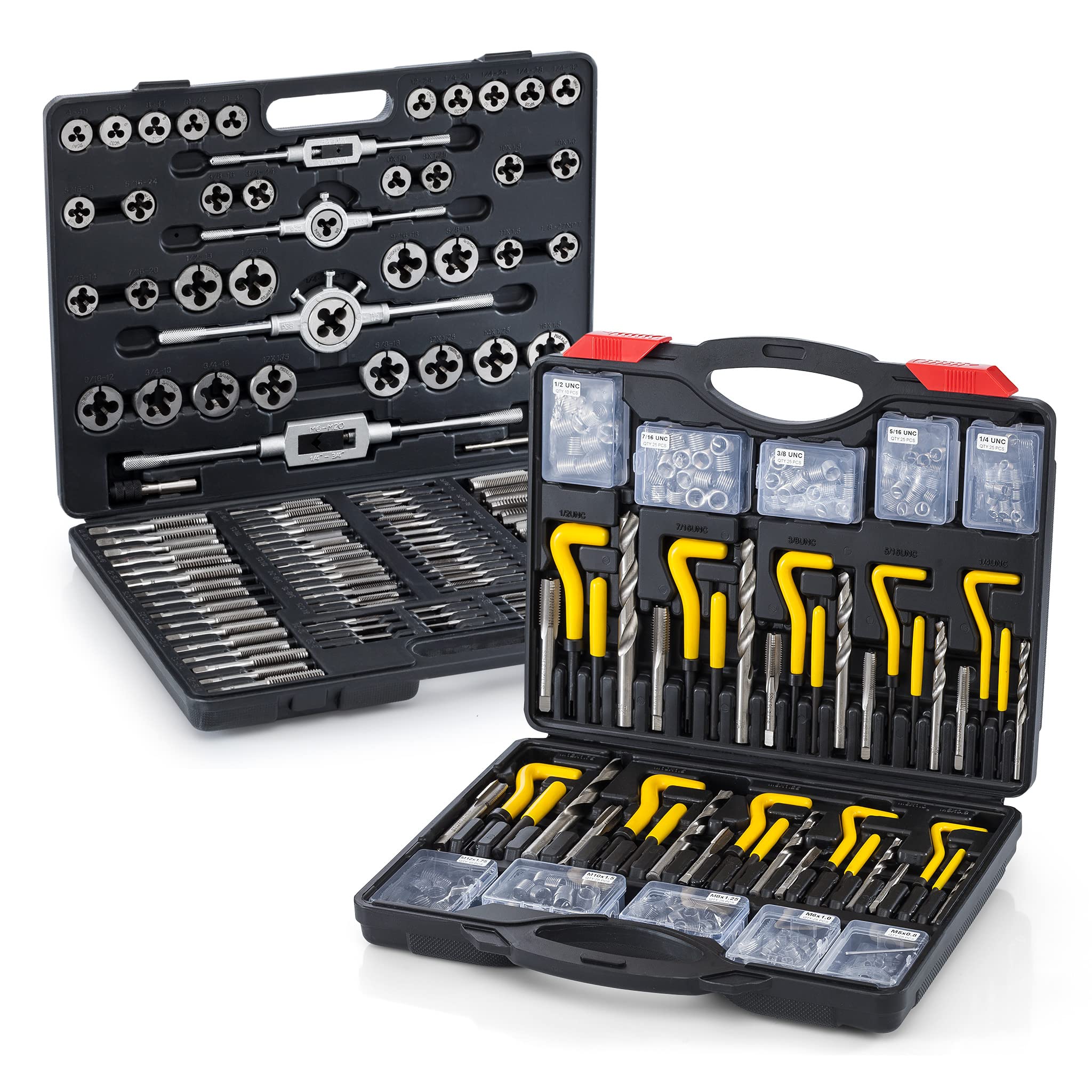 Segomo Tools 261-Piece HSS Drill Bit Set & 110-Piece Metric/SAE Tap and Die Kit - Professional Thread Repair Tool Set for Metalworking, Woodworking, and DIY Projects