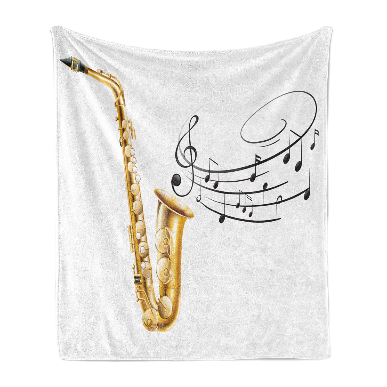 Ambesonne Music Themed Throw Blanket - Vintage Saxophone Art Print, Soft Flannel Fleece Couch Cover for Adults, 60