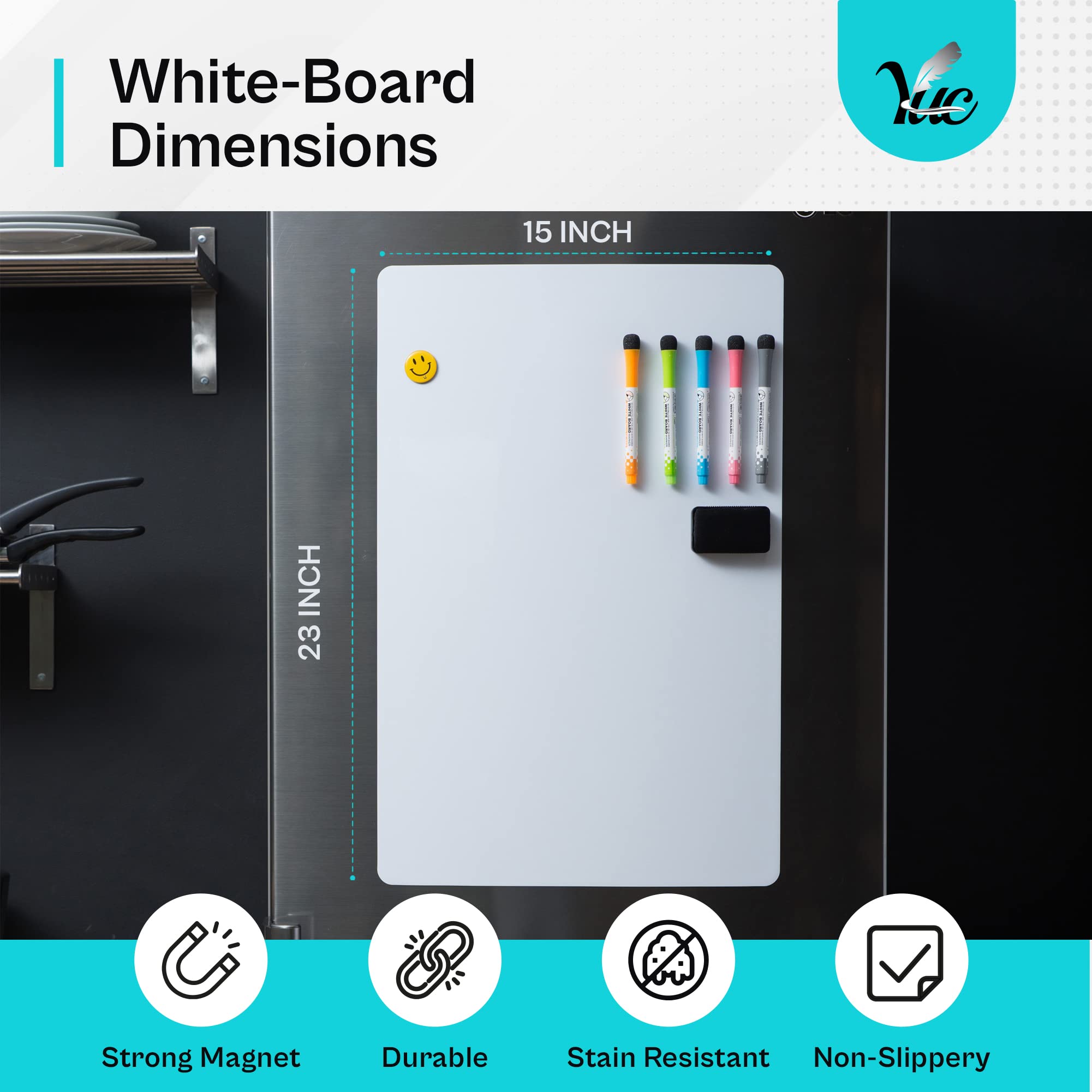 23x15 Inch Magnetic Whiteboard for Refrigerator - Dry Erase Board with Strong Magnets - Reusable Fridge Whiteboard for Kitchen, Office & Home Organization - Perfect for Grocery Lists, Reminders & Family Messages