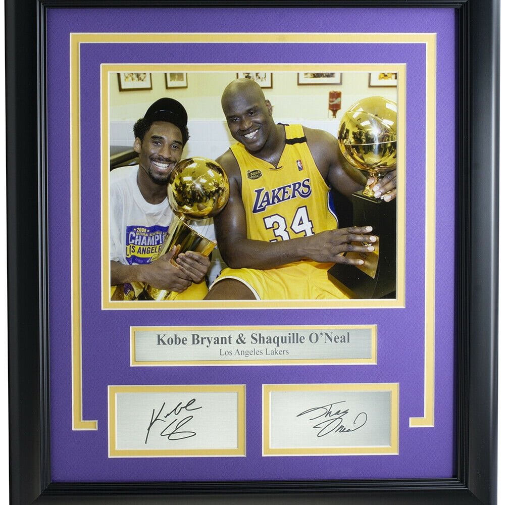 Kobe Bryant & Shaquille O'Neal Framed 8x10 Lakers Championship Trophy Photo - Laser Engraved NBA Memorabilia for Lakers Fans, Sports Collectors & Man Cave Decor