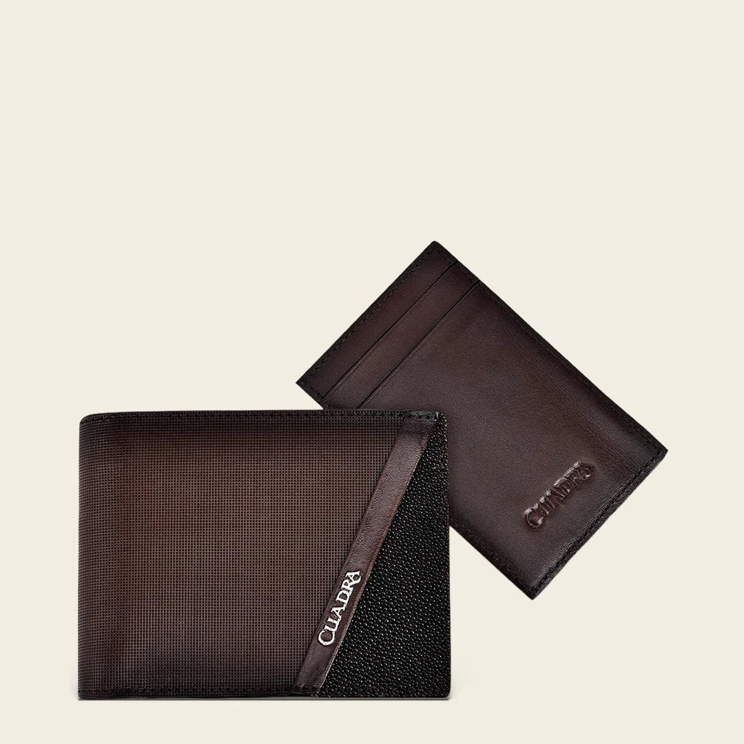 B3039MA Genuine Stingray Leather Bi-Fold Wallet for Men - Stylish Brown Casual Fashion Wallet - Perfect for Everyday Use, Travel & Gifts