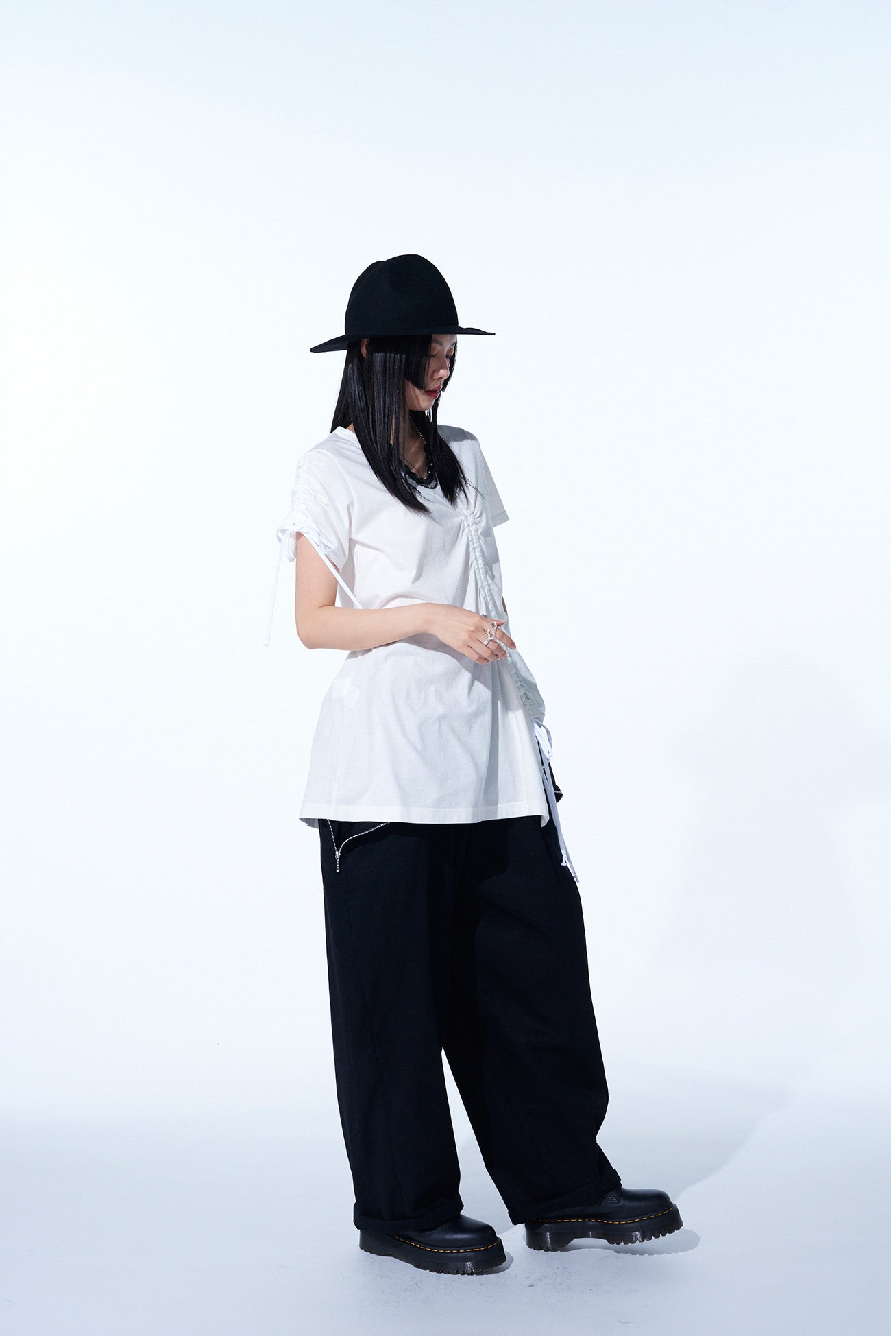 Stylish Cotton Jersey Asymmetrical T-Shirt with Gathered Strings - Trendy Women's Fashion for Casual Wear & Street Style