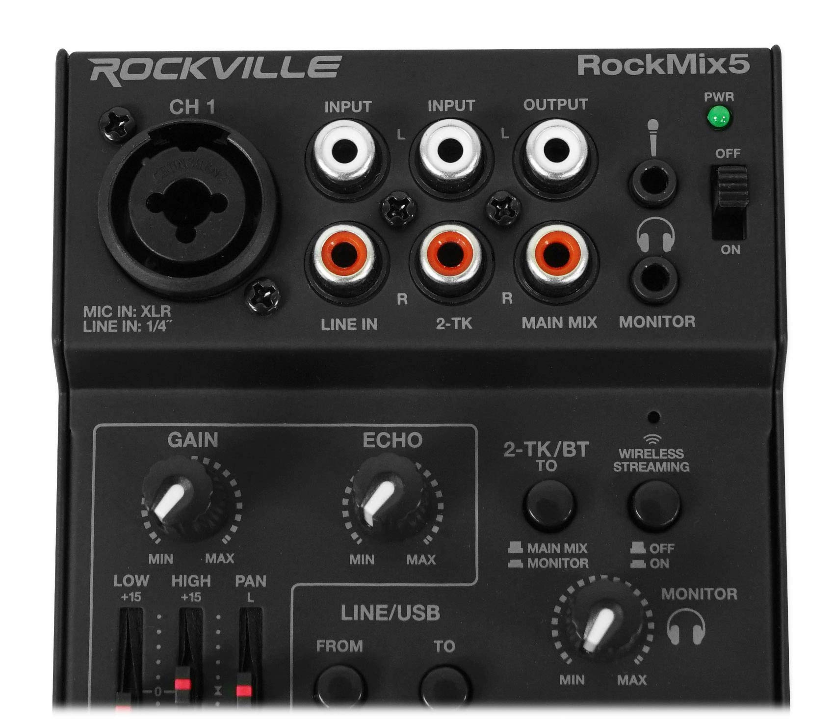 Rockville RockMix 5 Channel Professional Audio Mixer with USB Interface, Bluetooth, Echo & EQ - Perfect for Live Performances, Studio Recording & DJ Mixing