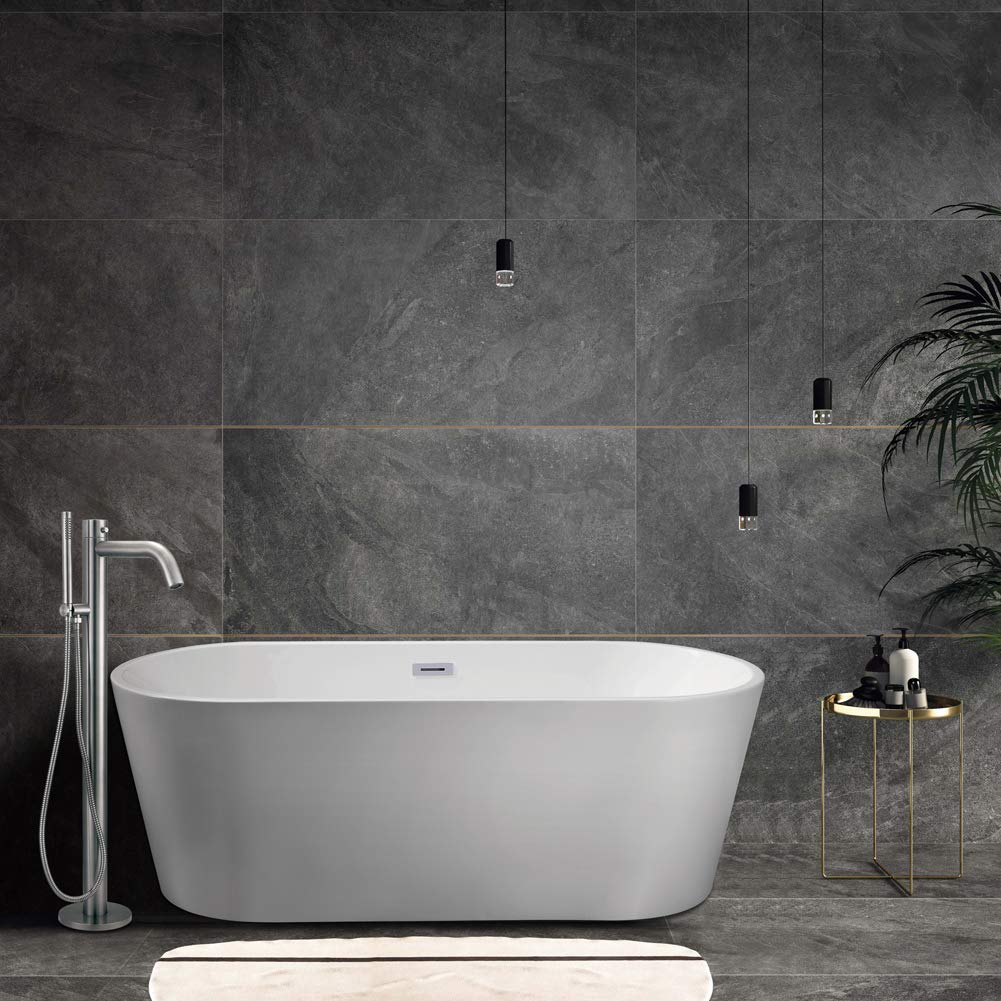 Heatgene Freestanding Bathtub Faucet - Single Handle Floor Mounted Tub Filler with Handheld Shower in Mirror Polish Finish | Perfect for Modern Bathroom & Spa Relaxation