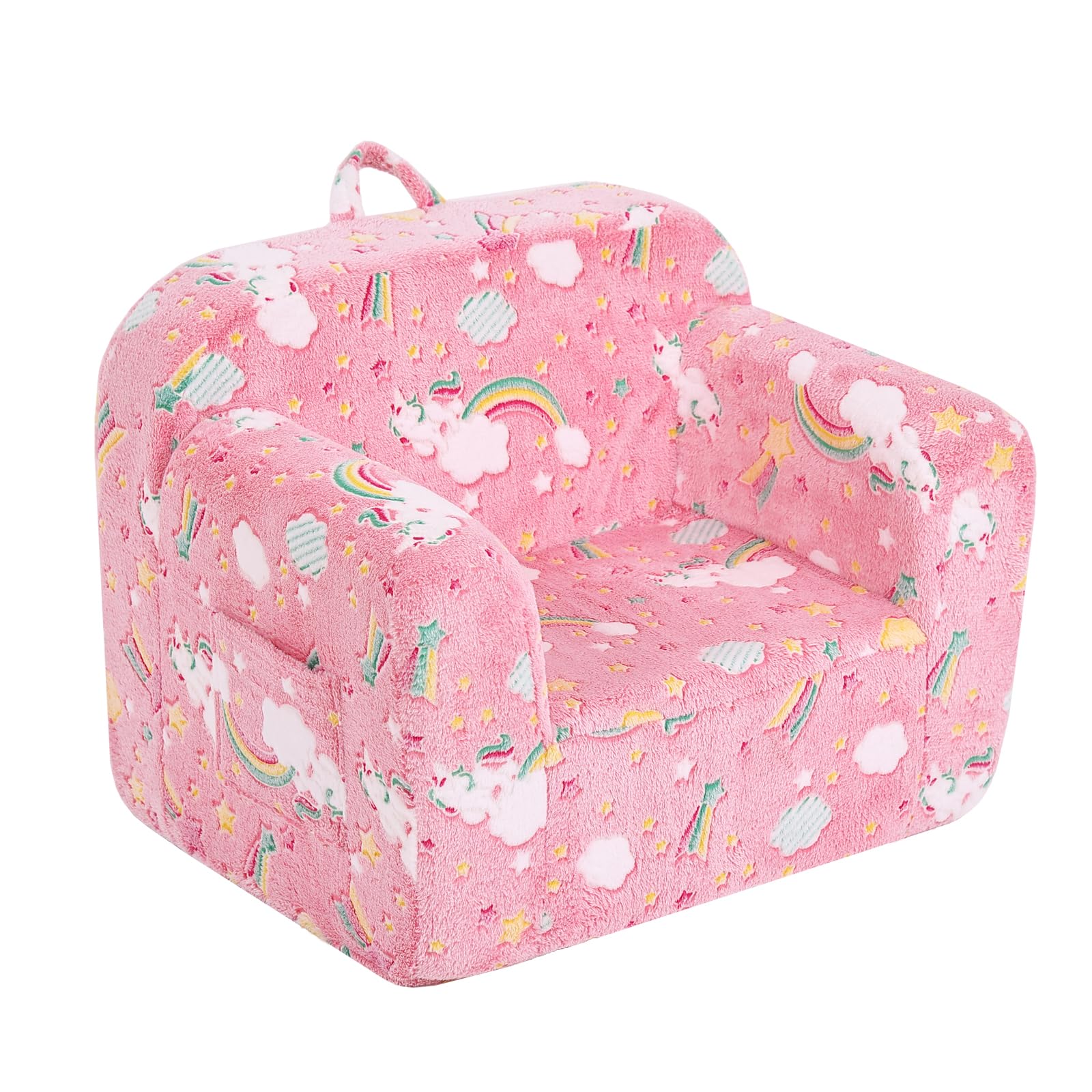 Soft Plush Toddler Chair for Kids - Convertible Kids Sofa & Lounger for Bedroom, Playroom or Nursery - Cozy Reading Chair for Boys and Girls (Pink/Blue) - Perfect for Snuggling, Storytime & Playdates