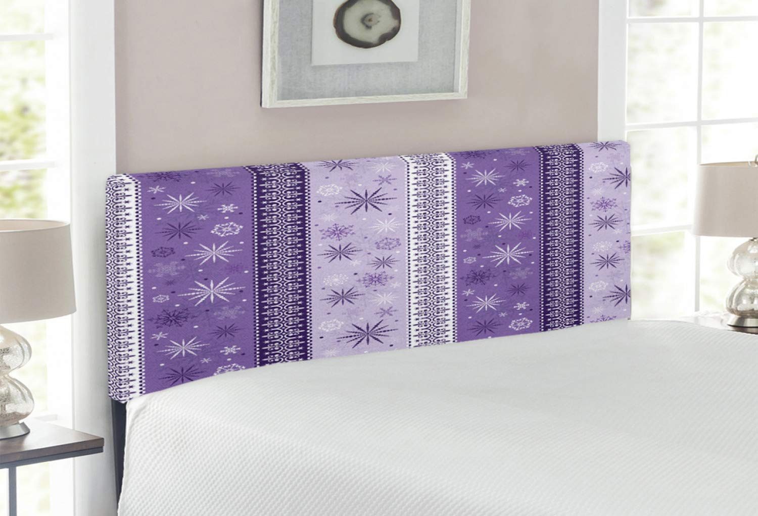 Ambesonne Ethnic Upholstered Headboard with Memory Foam - Full Size Lavender Violet Western Christmas Snowflakes & Middle Eastern Noel Print - Perfect for Bedroom Decor, Guest Room, and Holiday Themed Spaces