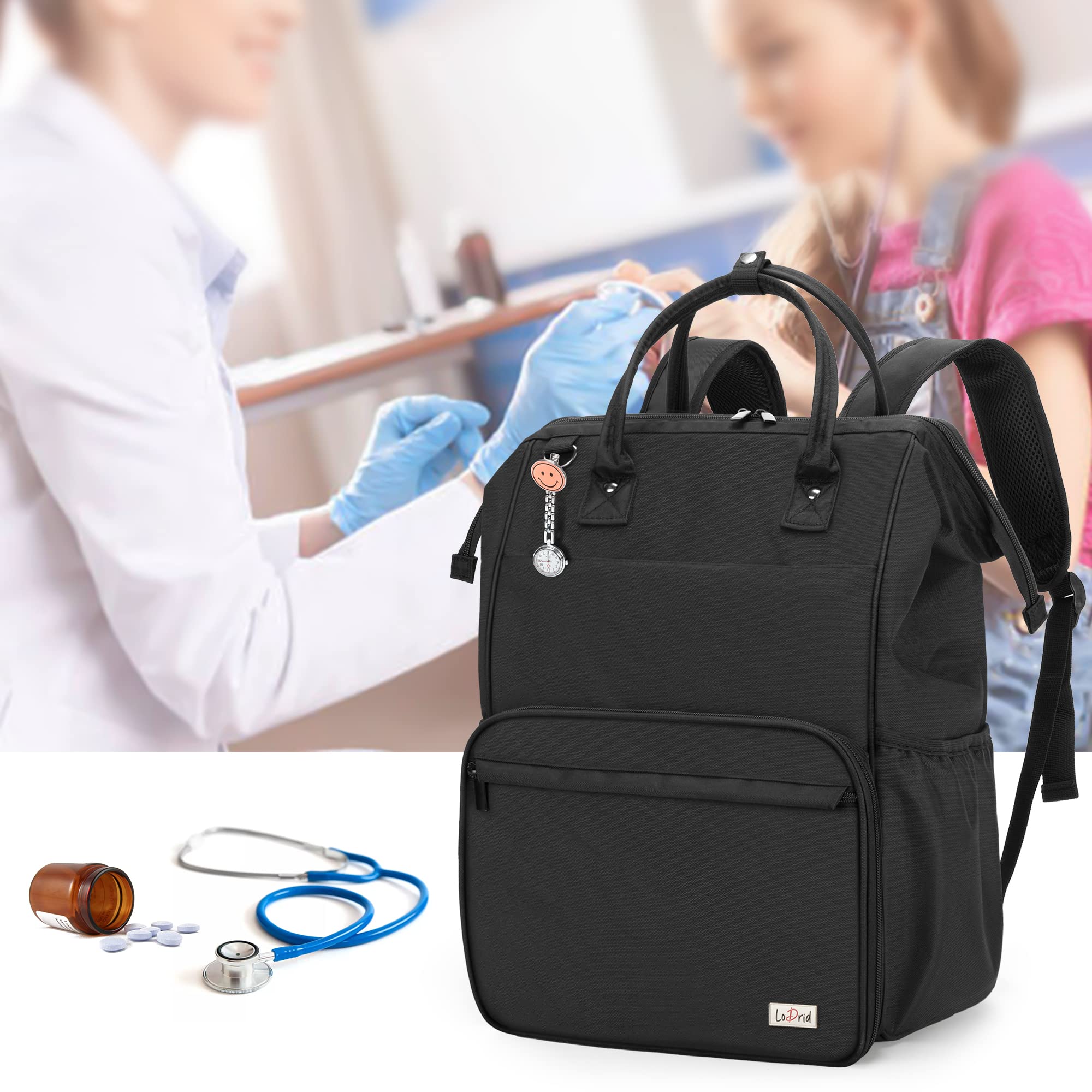 **LoDrid Heavy Duty Nurse Backpack for Men & Women - Steel Frame Top, 15.6
