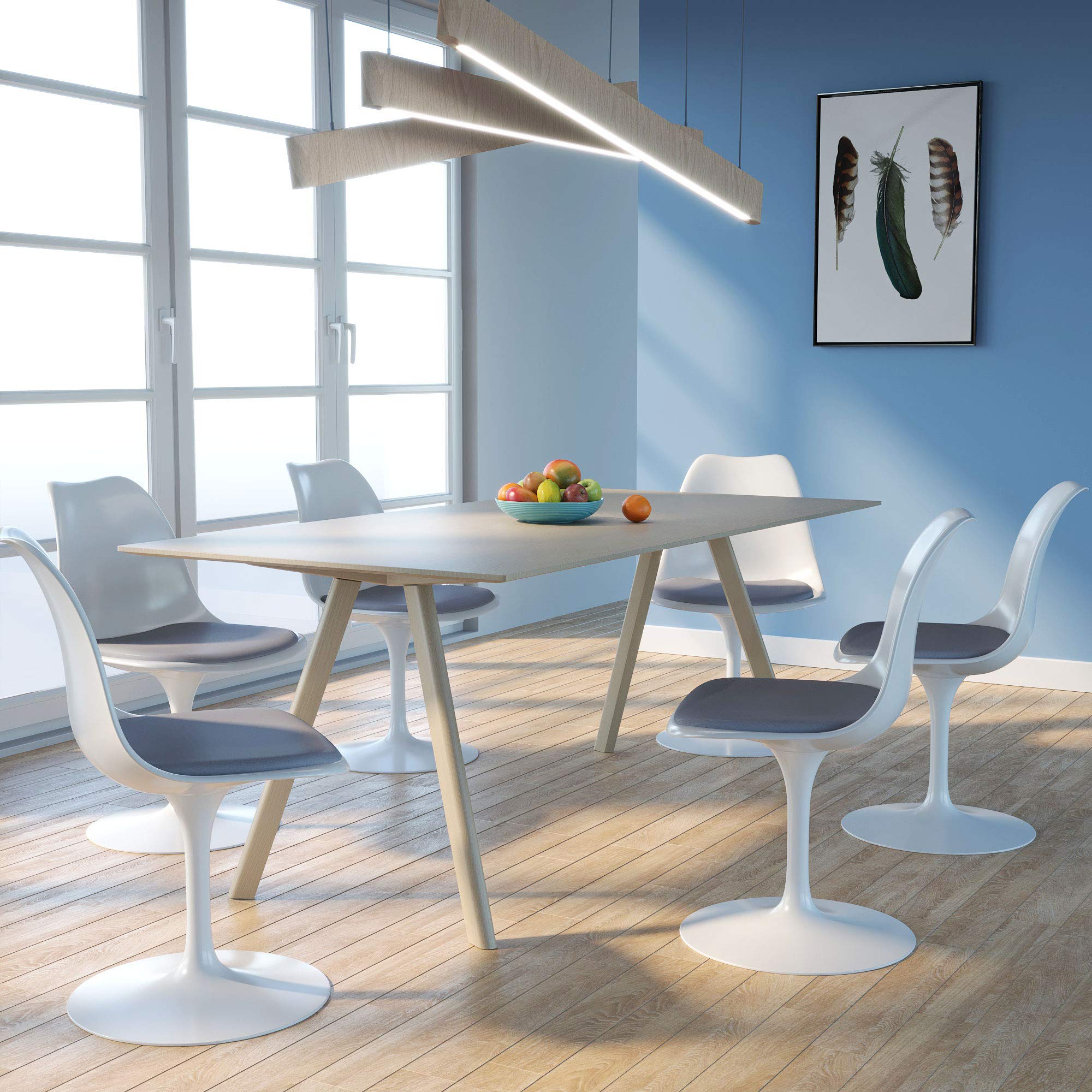 JAXPETY Swivel Tulip Side Chair with Cushioned Seat - Modern Kitchen Dining Room, Office & Bar Stool - White and Gray - Perfect for Small Spaces, Breakfast Nooks & Home Decor