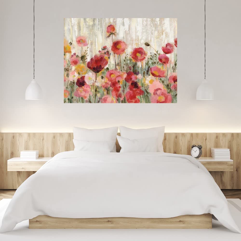 Silvia Vassileva Floral Fine Art Canvas Wall Decor - Hand-Painted Sprinkled Flowers Painting - 32x24 Inches Ready to Hang - Perfect for Living Room, Bedroom, Office & Dining Room Decor