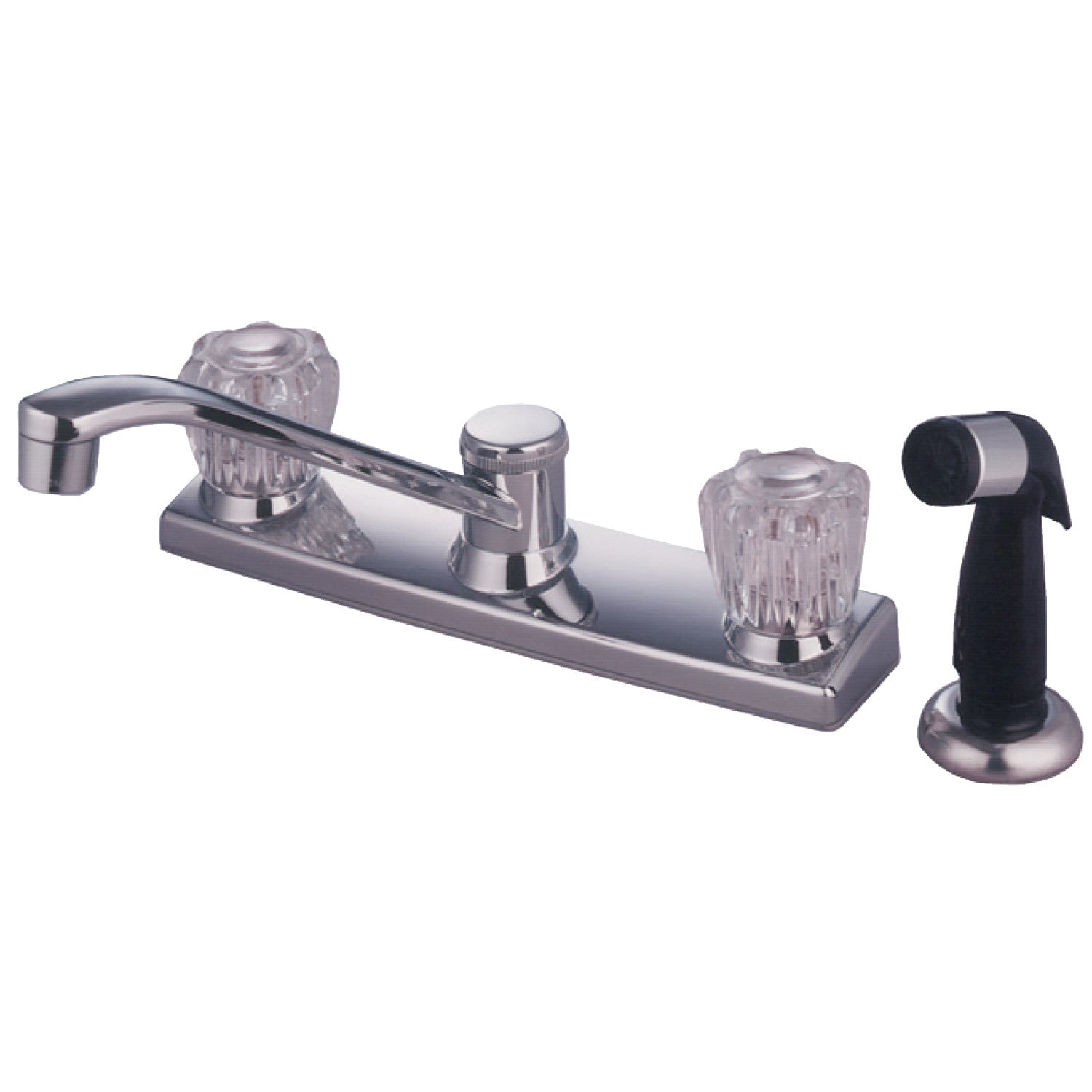 Americana KB122 8-Inch Centerset Kitchen Faucet with Side Sprayer - Two Handle 4 Hole Design in Polished Chrome - Perfect for Modern Kitchens and Easy Dishwashing