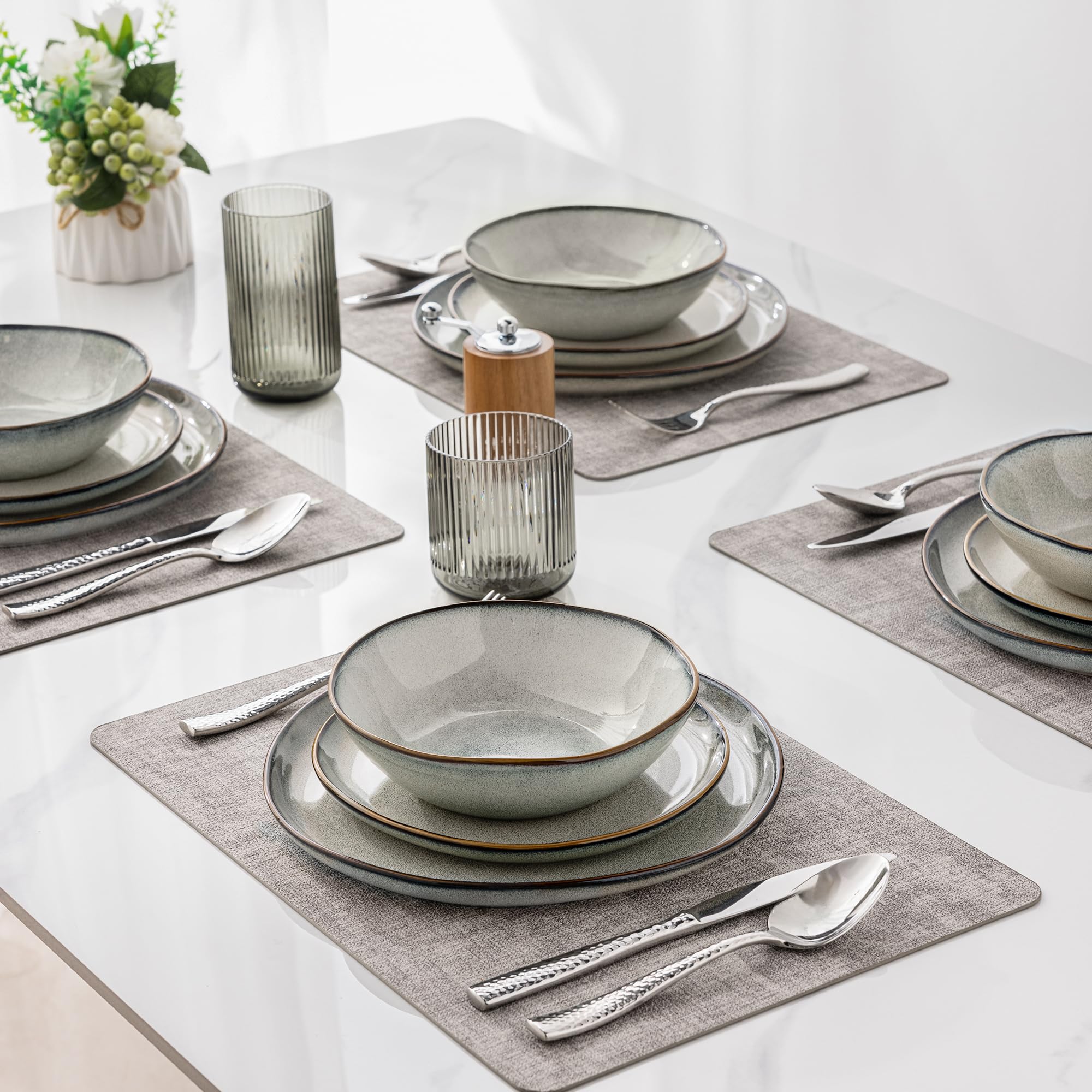 AmorArc Handmade Ceramic Dinnerware Set - 24-Piece Reactive Glaze Plates & Bowls, Chip & Crack Resistant, Dishwasher & Microwave Safe - Perfect for Family Dinners, Entertaining Guests & Everyday Use (Service for 8)
