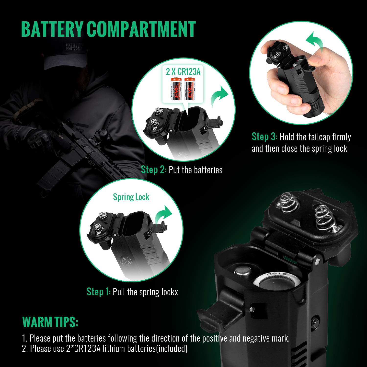 Gmconn 1200 Lumens Tactical Rail Mounted Pistol Light - Compact LED Strobe Flashlight for Handguns with 2 CR123A Batteries - Perfect for Home Defense, Hunting & Law Enforcement Use