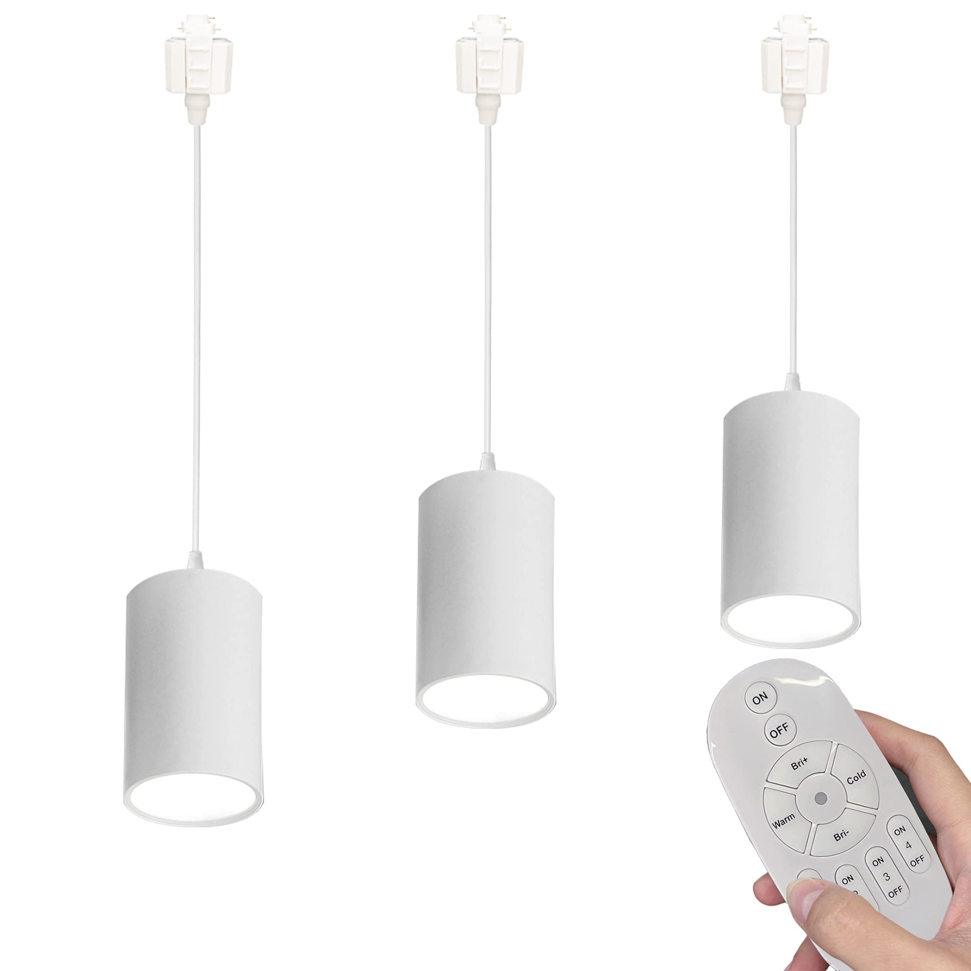 7W Dimmable LED Track Light with Remote Control - Adjustable H-Type Linear Pendant Lighting for Dining Room, Kitchen & Living Room - Industrial COB LED Spotlight (3 Lights, White, 20cm, Model GDTB2601-W) - Perfect for Modern Home & Restaurant Lighting