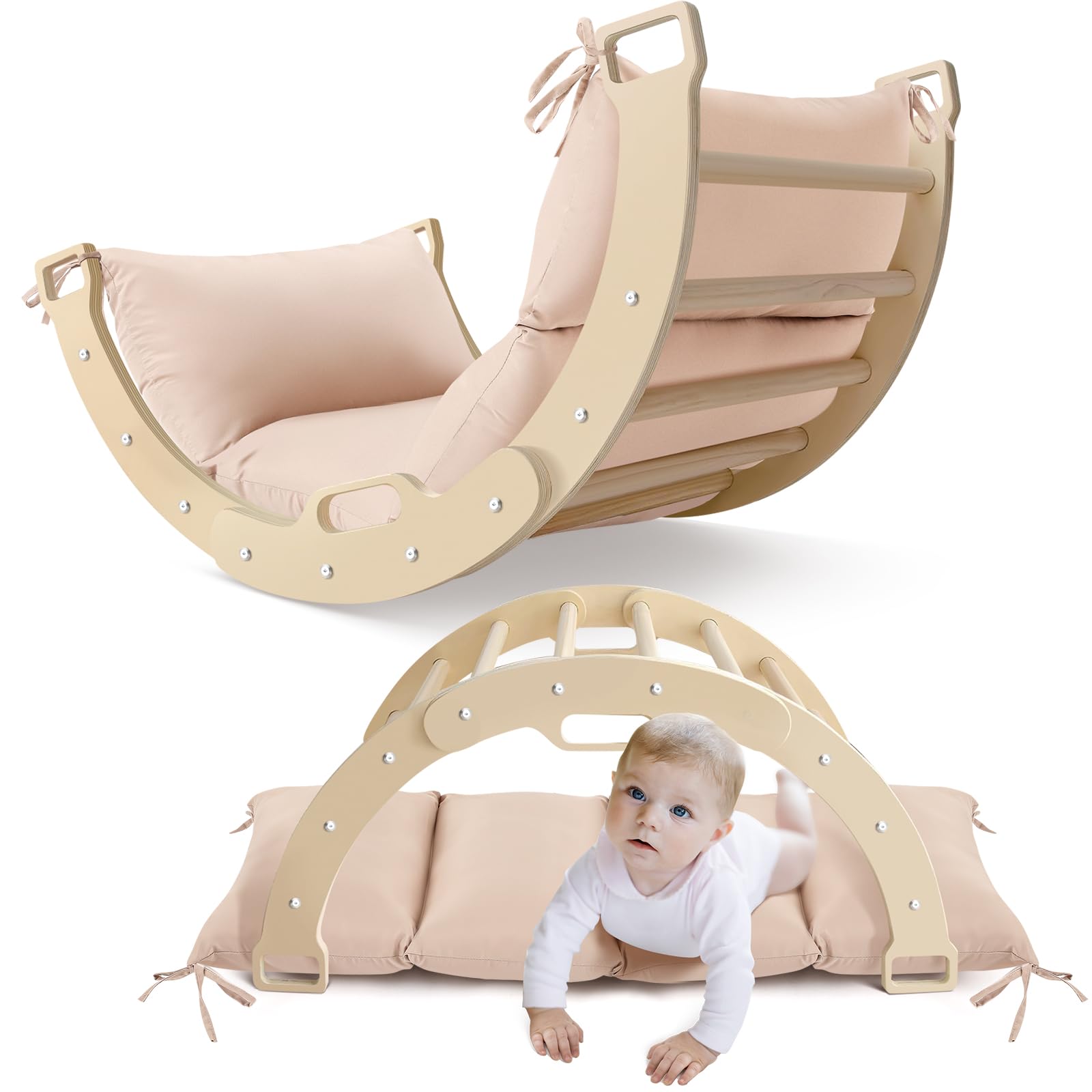 **Nuanchu Climbing Arch Cushion - Soft Rocker Bed Pillow for Toddler Climbing Toys, Kids Floor Pillow - Beige Solid Color (Climbing Arch Not Included) - Perfect for Playrooms, Daycare & Montessori Learning**