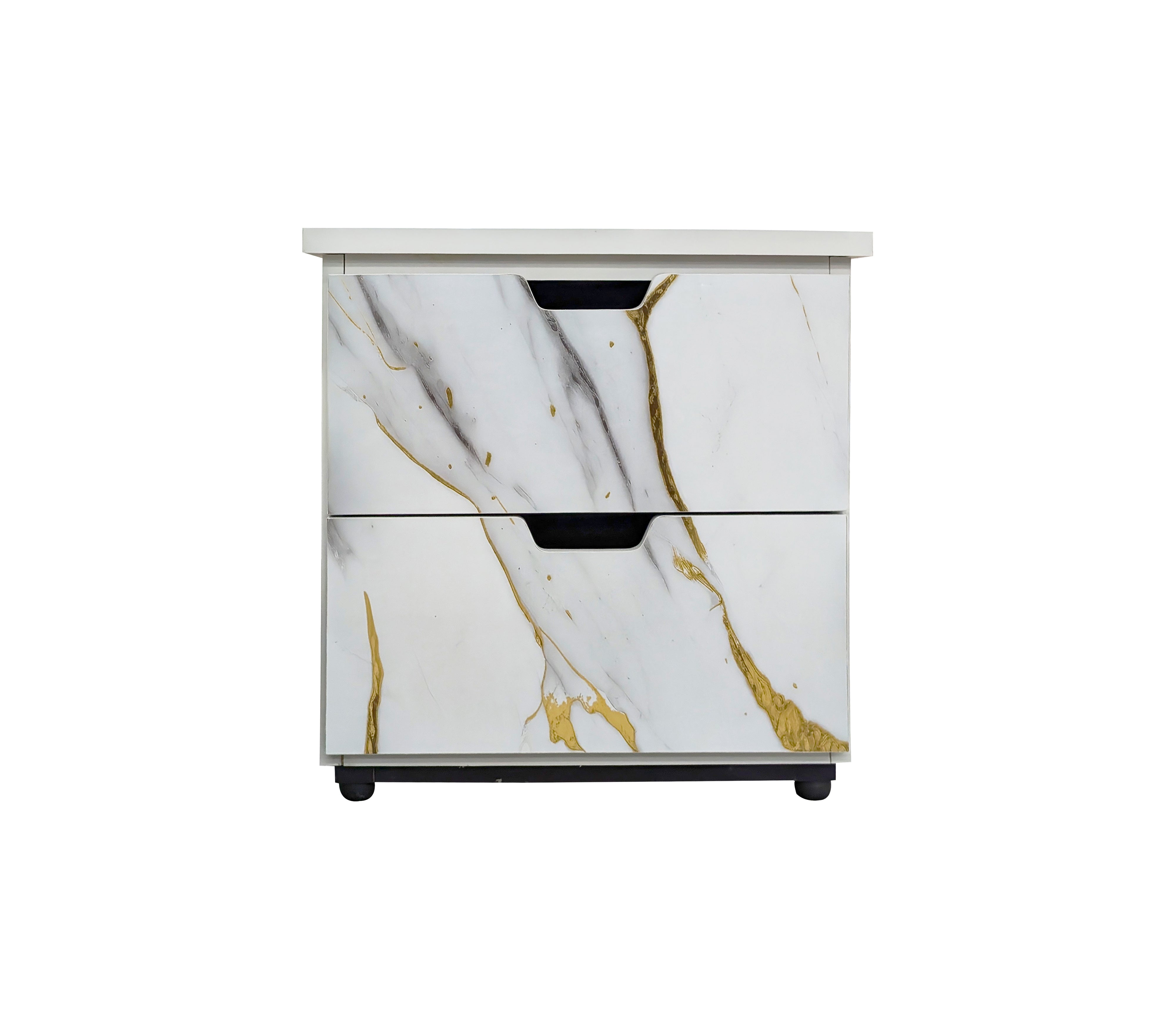 Powerfik 2-Drawer Marble PVC Nightstand - Modern Bedside Table for Small Spaces, Bedroom & Apartment | Durable & Stylish Storage Solution