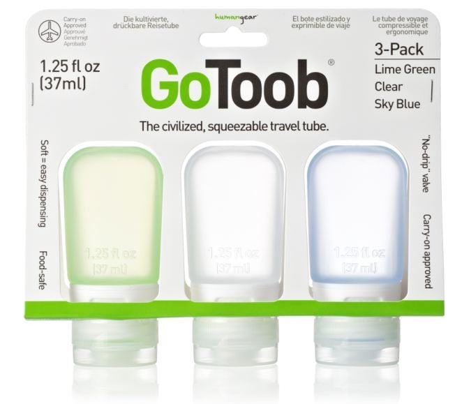 Humangear GoToob 37mL Travel Bottles (Pack of 3) - Leak-Proof Silicone Containers for Toiletries, Cosmetics & Liquids - Perfect for Air Travel, Gym, Camping & Daily Use